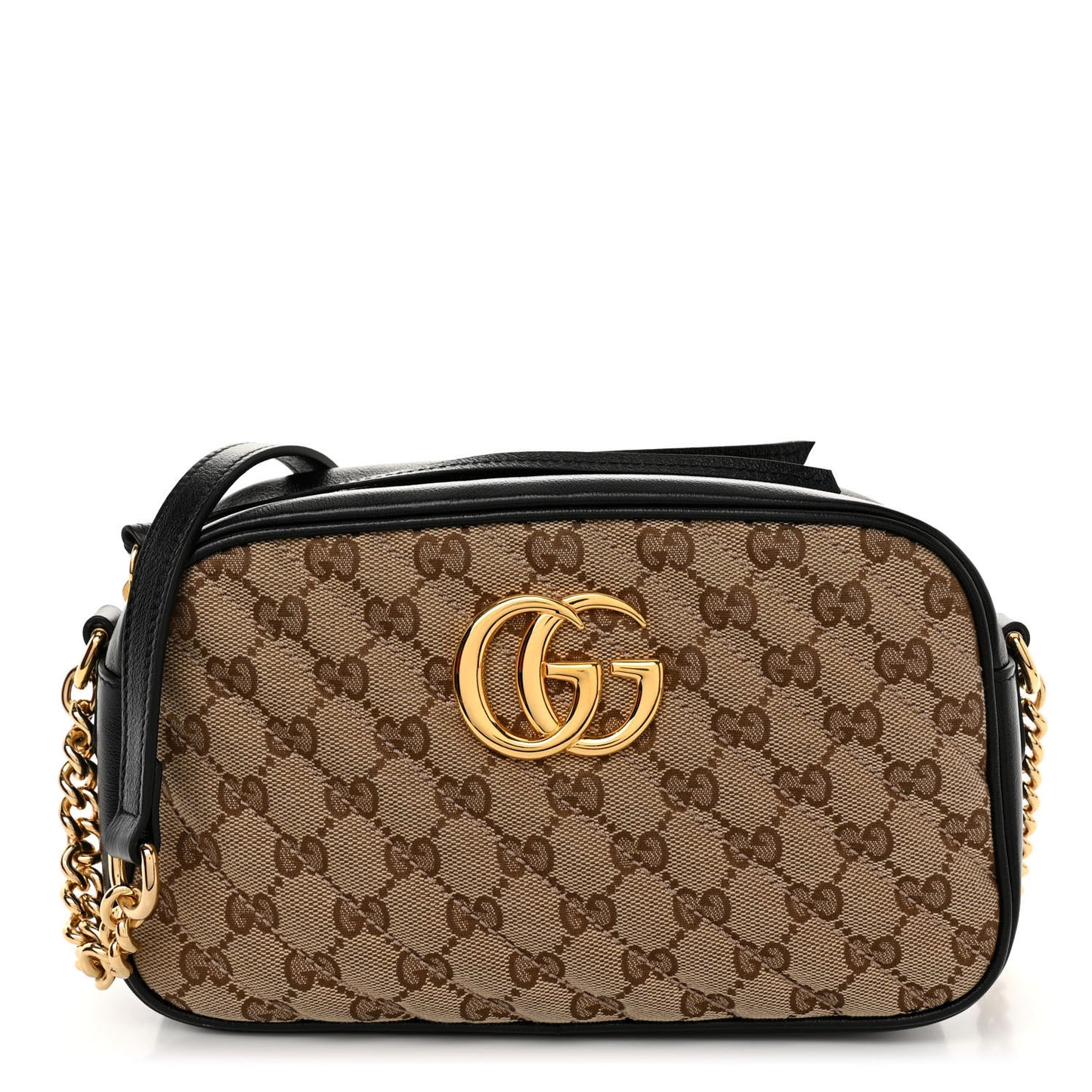 Monogram Matelasse Diagonal Small GG Marmont Chain Shoulder Bag Beige Black