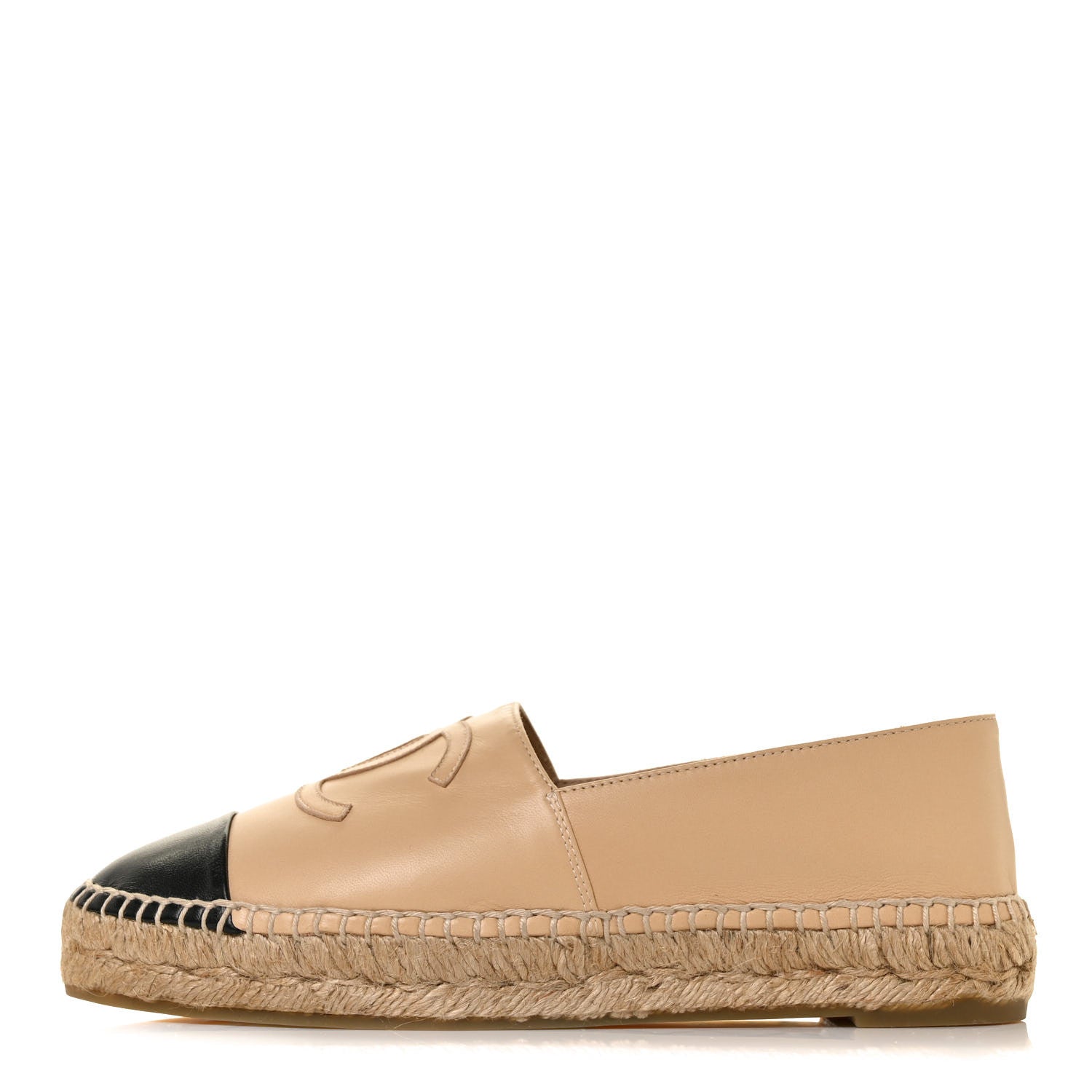 Chanel Lambskin CC Espadrilles 37 Beige Black 1 of 9