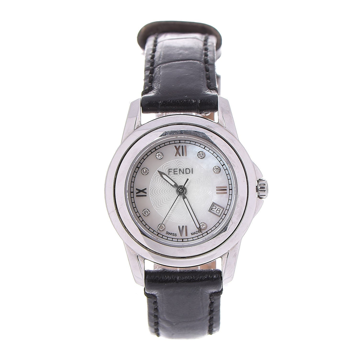 Fendi Stainless Steel Alligator Diamond Mother of Pearl 30mm Orologi Quartz Watch 1 of 11