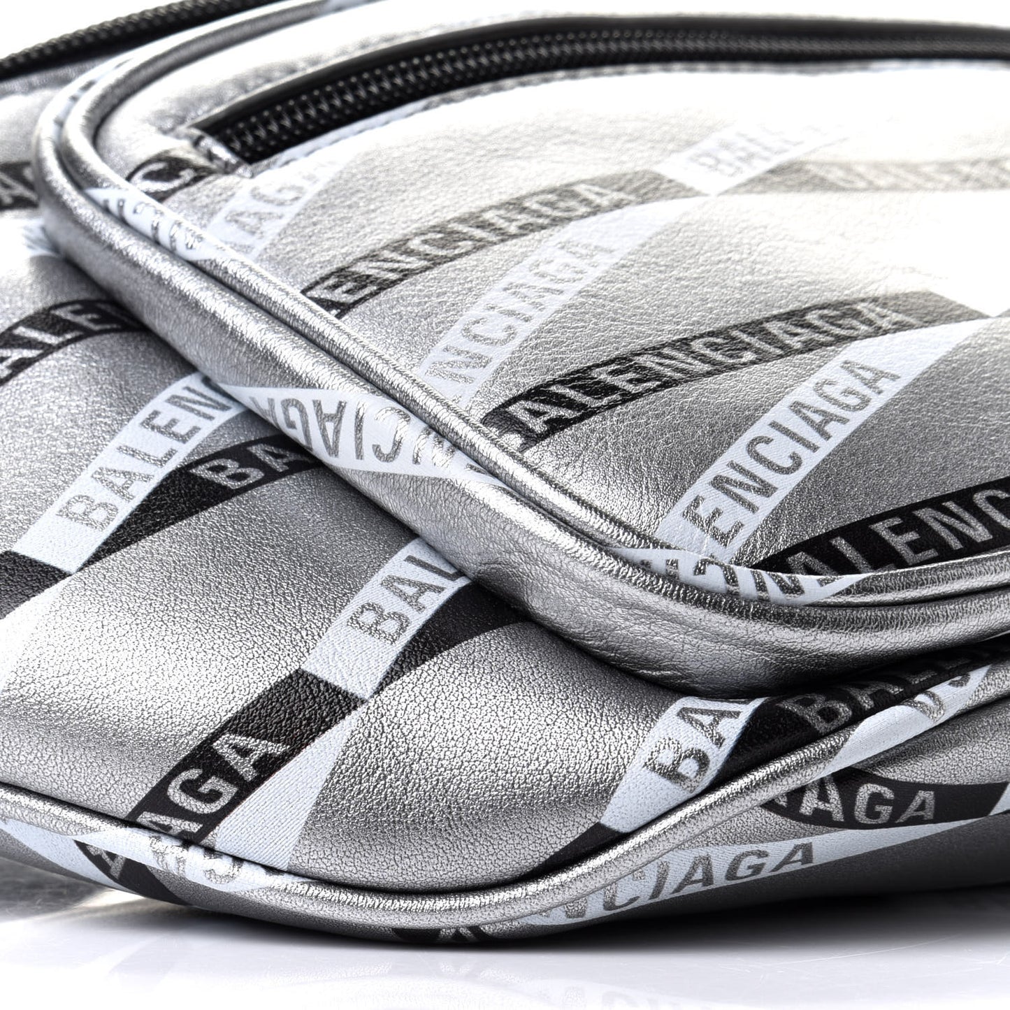 Metallic Calfskin Losange Monogram Explorer Belt Bag Silver Black White