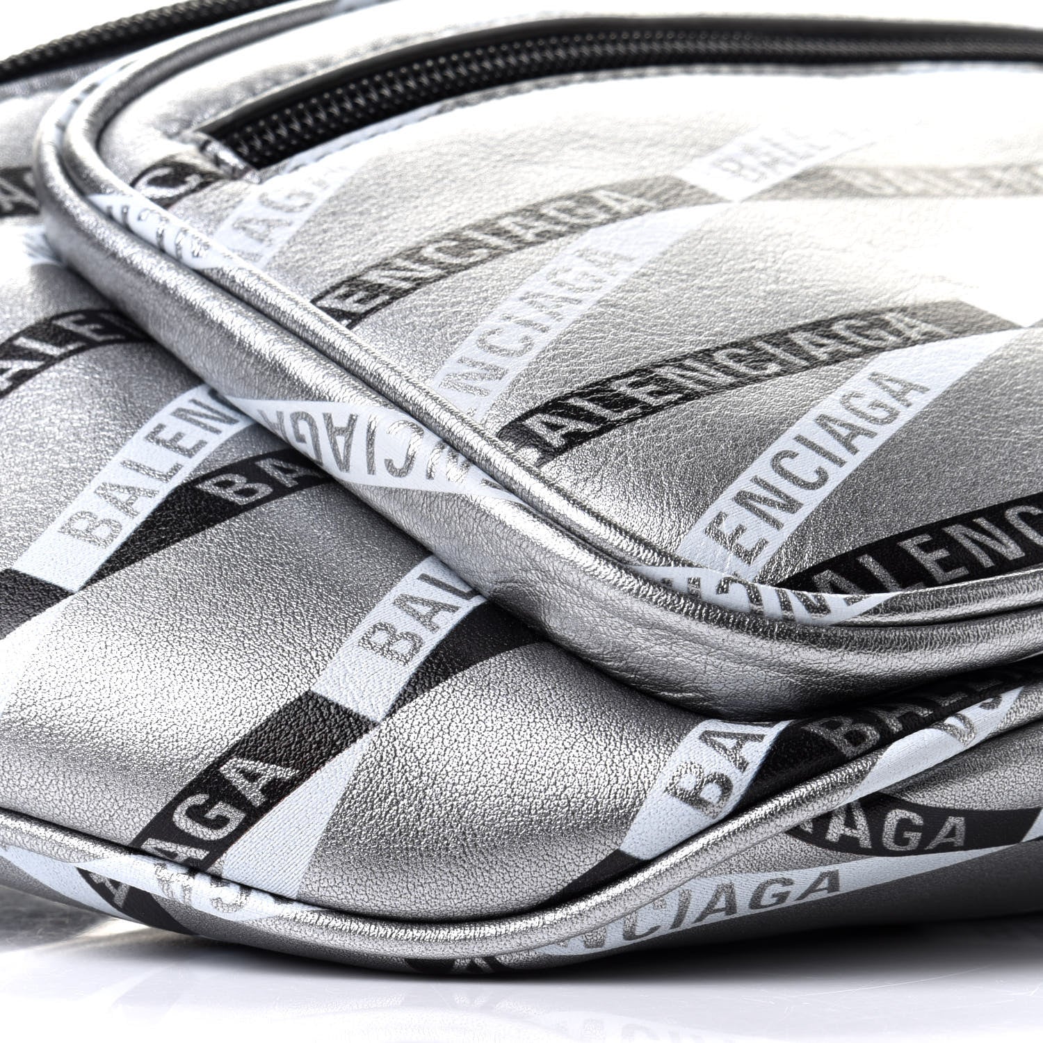 Balenciaga Metallic Calfskin Losange Monogram Explorer Belt Bag Silver Black White 8 of 9
