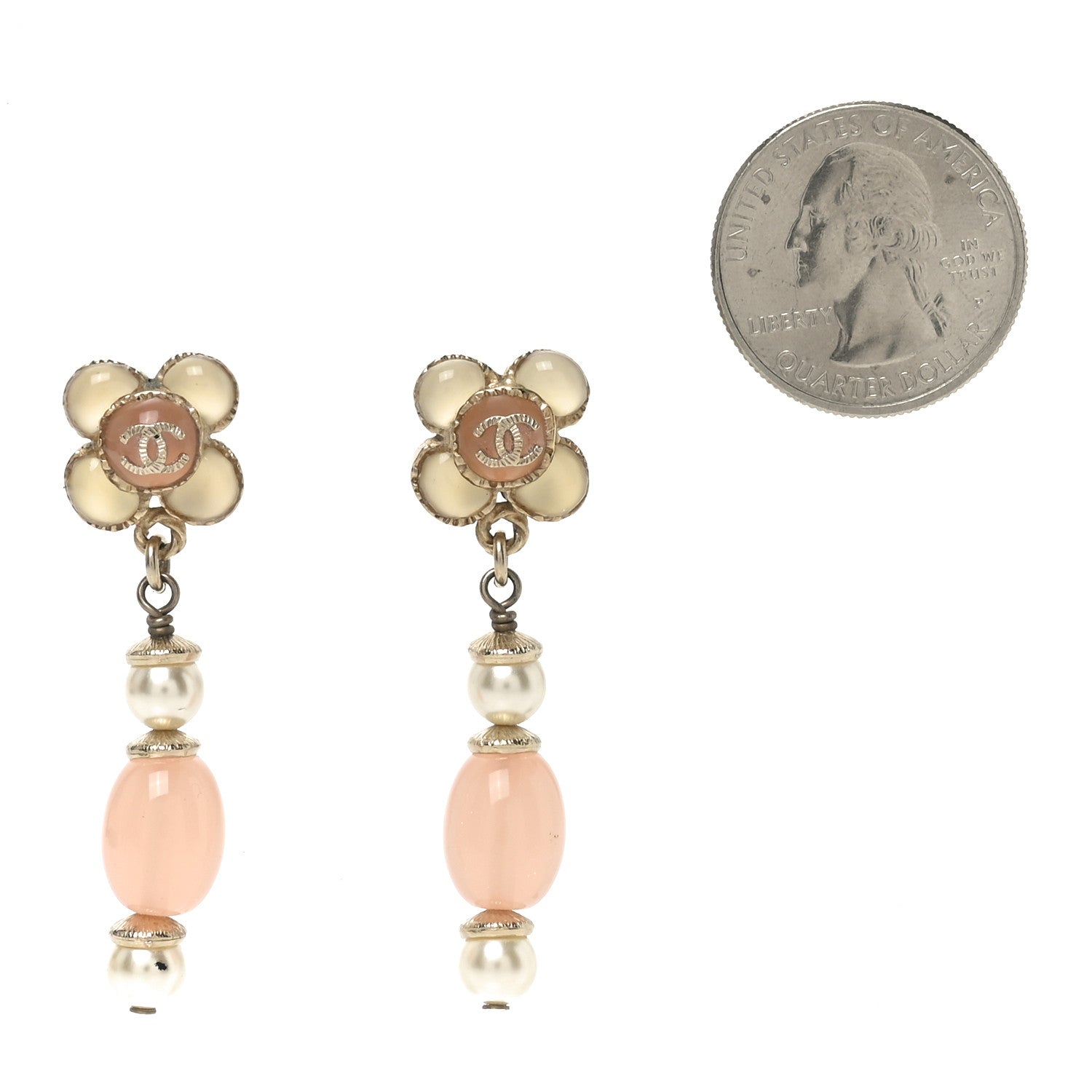 Chanel Resin Pearl CC Flower Drop Earrings  Pink Beige 2 of 4