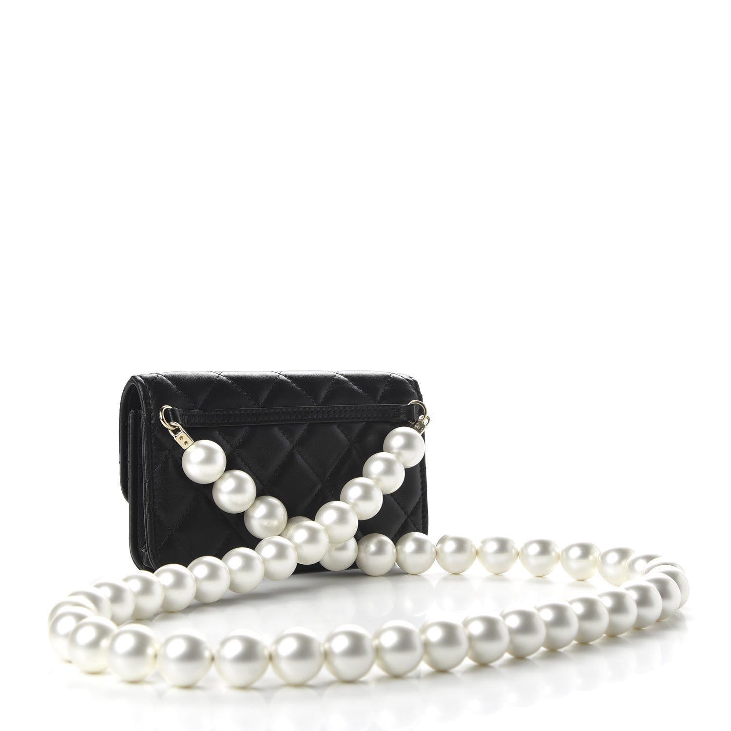 Chanel Calfskin Quilted Pearl Clutch With Chain Black 3 of 11