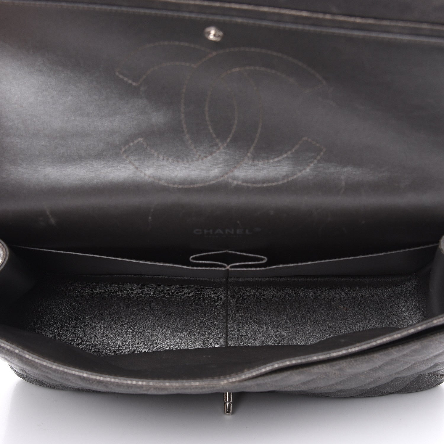 Chanel Metallic Caviar Quilted Maxi Double Flap Charcoal 5 of 17