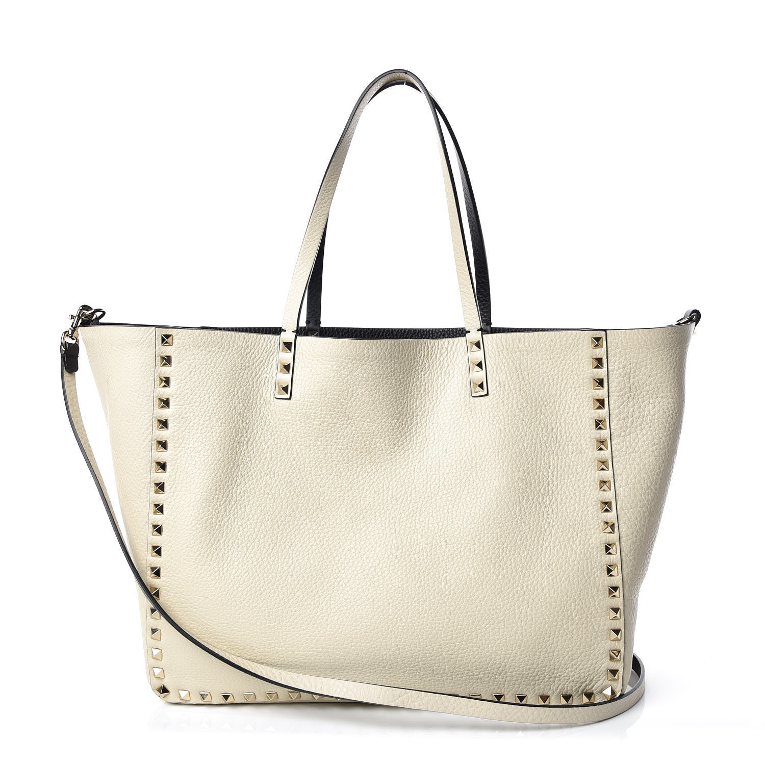 Valentino Garavani Grained Calfskin Medium Rockstud Reversible Tote Black Ivory 4 of 14