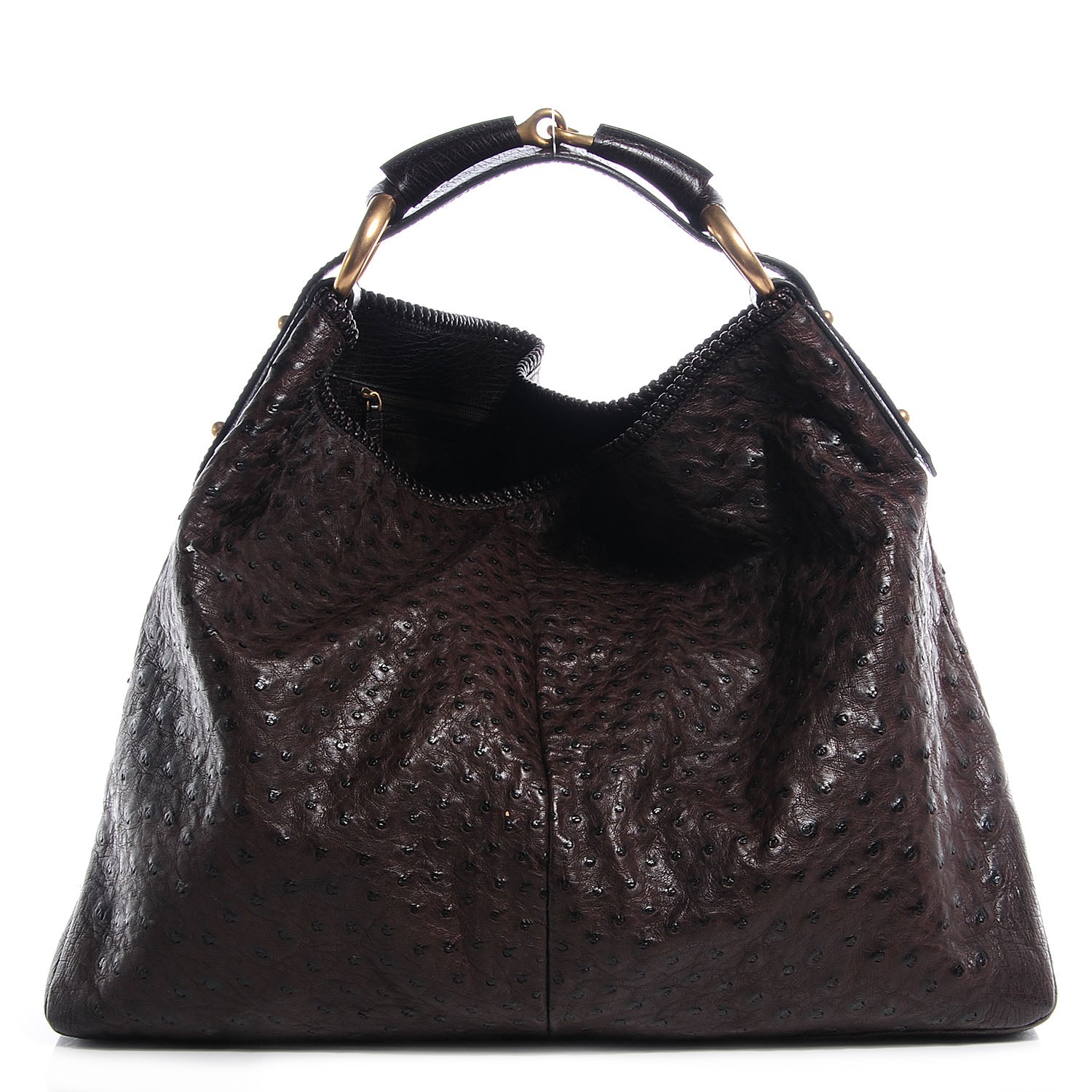 Gucci Ostrich Large Horsebit Chain Hobo Brown 1 of 7
