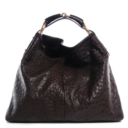 Gucci Ostrich Large Horsebit Chain Hobo Brown 1 of 7
