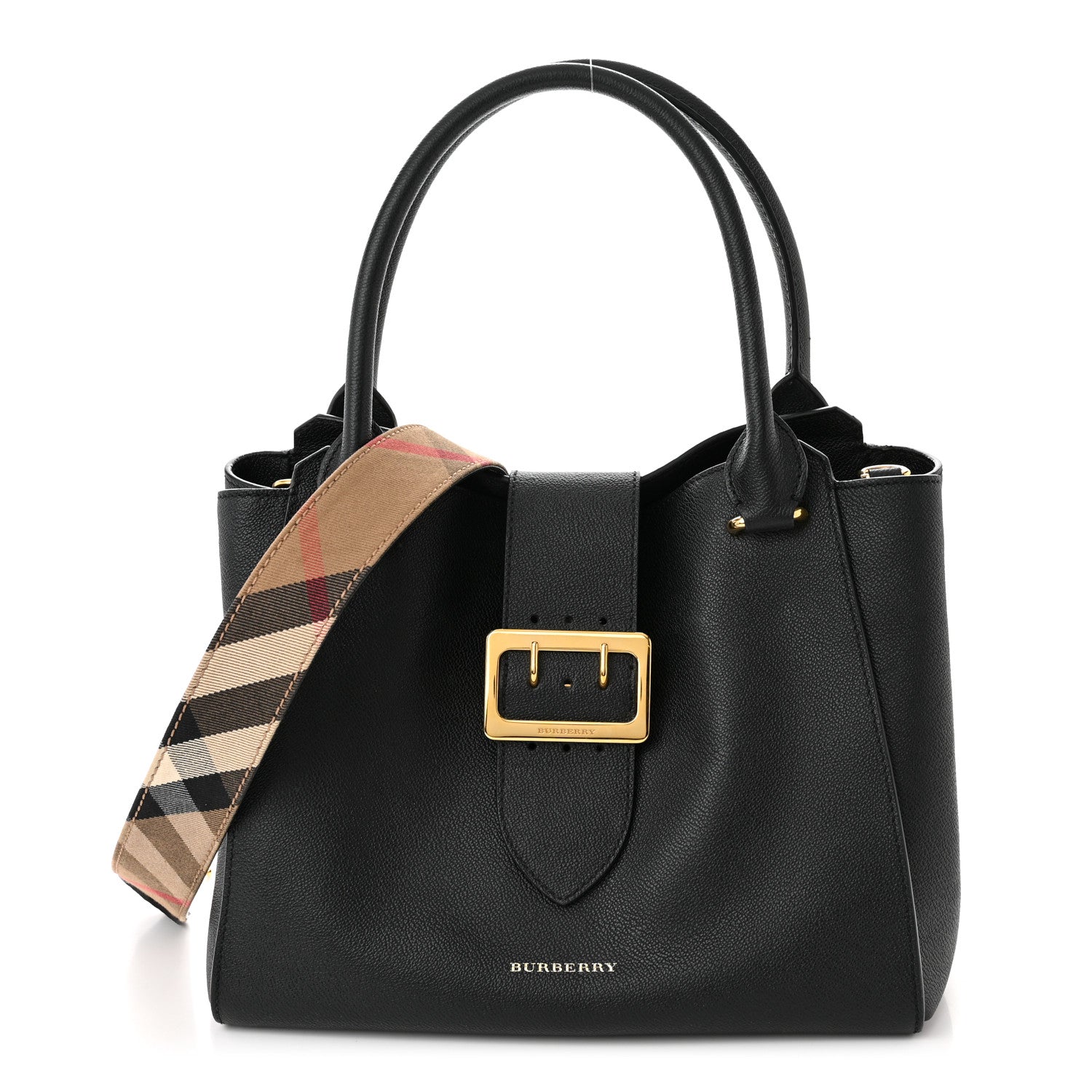Burberry Soft Grain Calfskin Medium Buckle Tote Black 1 of 14