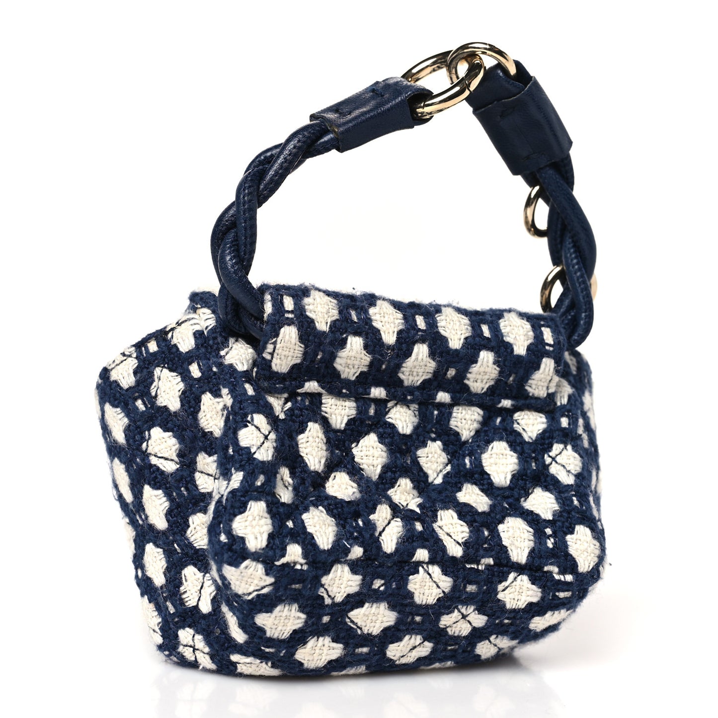 Tweed Quilted 2.55 Ankle Wrist Bag Navy Blue White