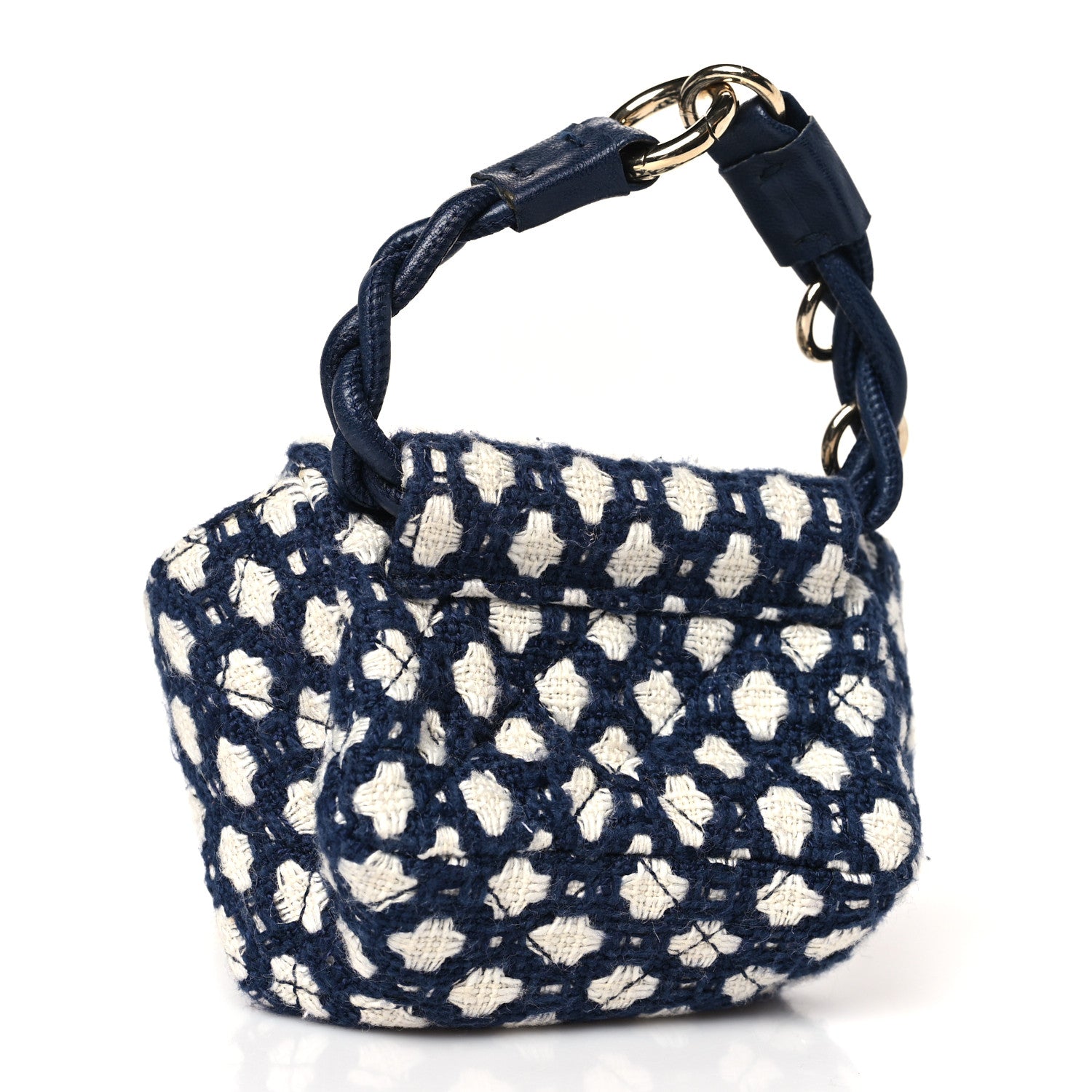 Chanel Tweed Quilted 2.55 Ankle Wrist Bag Navy Blue White 3 of 9