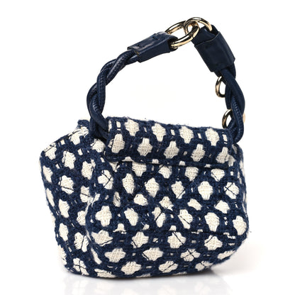 Chanel Tweed Quilted 2.55 Ankle Wrist Bag Navy Blue White 3 of 9