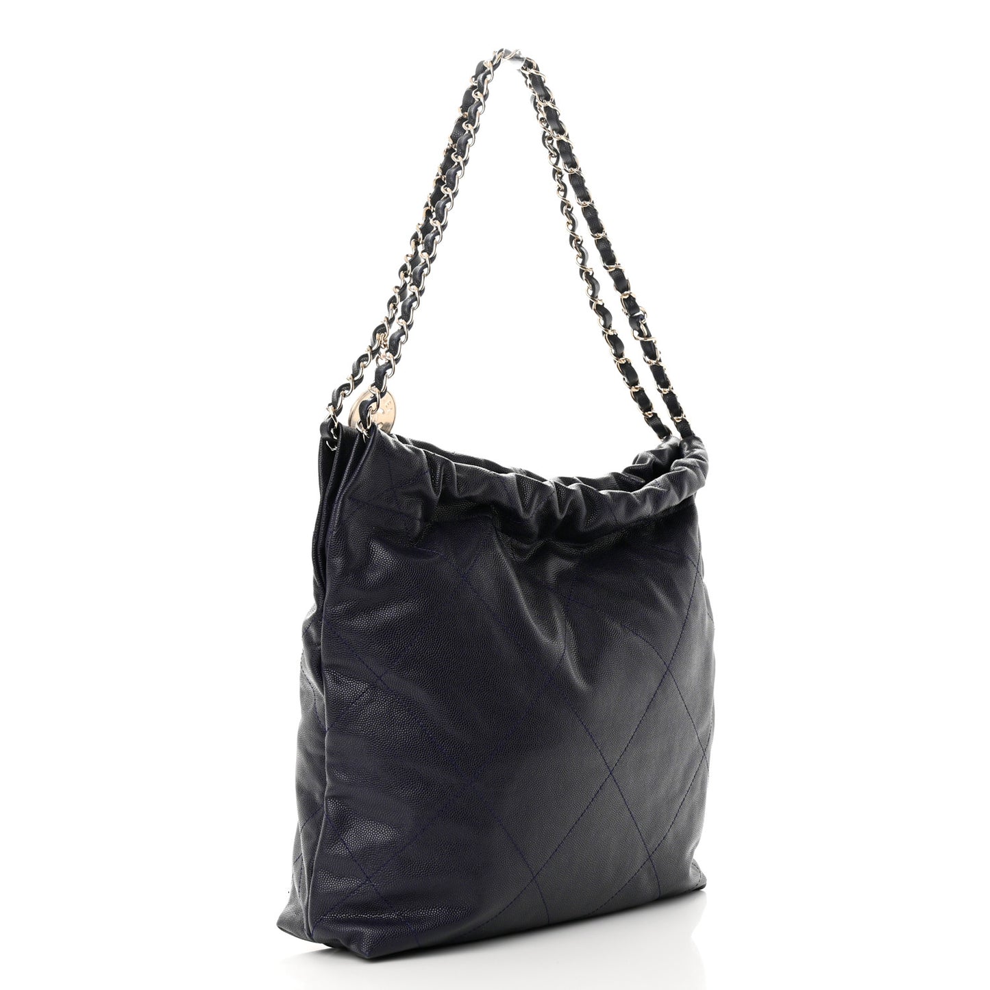 Shiny Caviar Quilted Small Chanel 22 Dark Blue