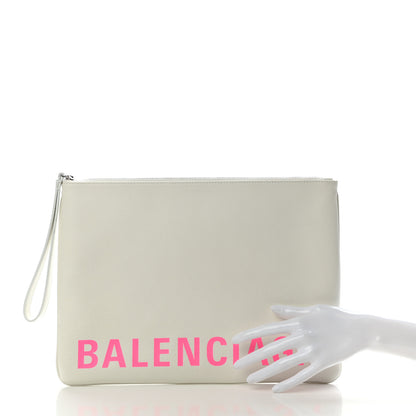 Balenciaga Grained Calfskin Logo Large Cash Pouch With Handle White Fluo Pink 3 of 7