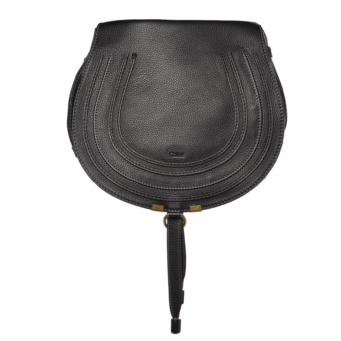 Calfskin Medium Marcie Round Crossbody Bag Black