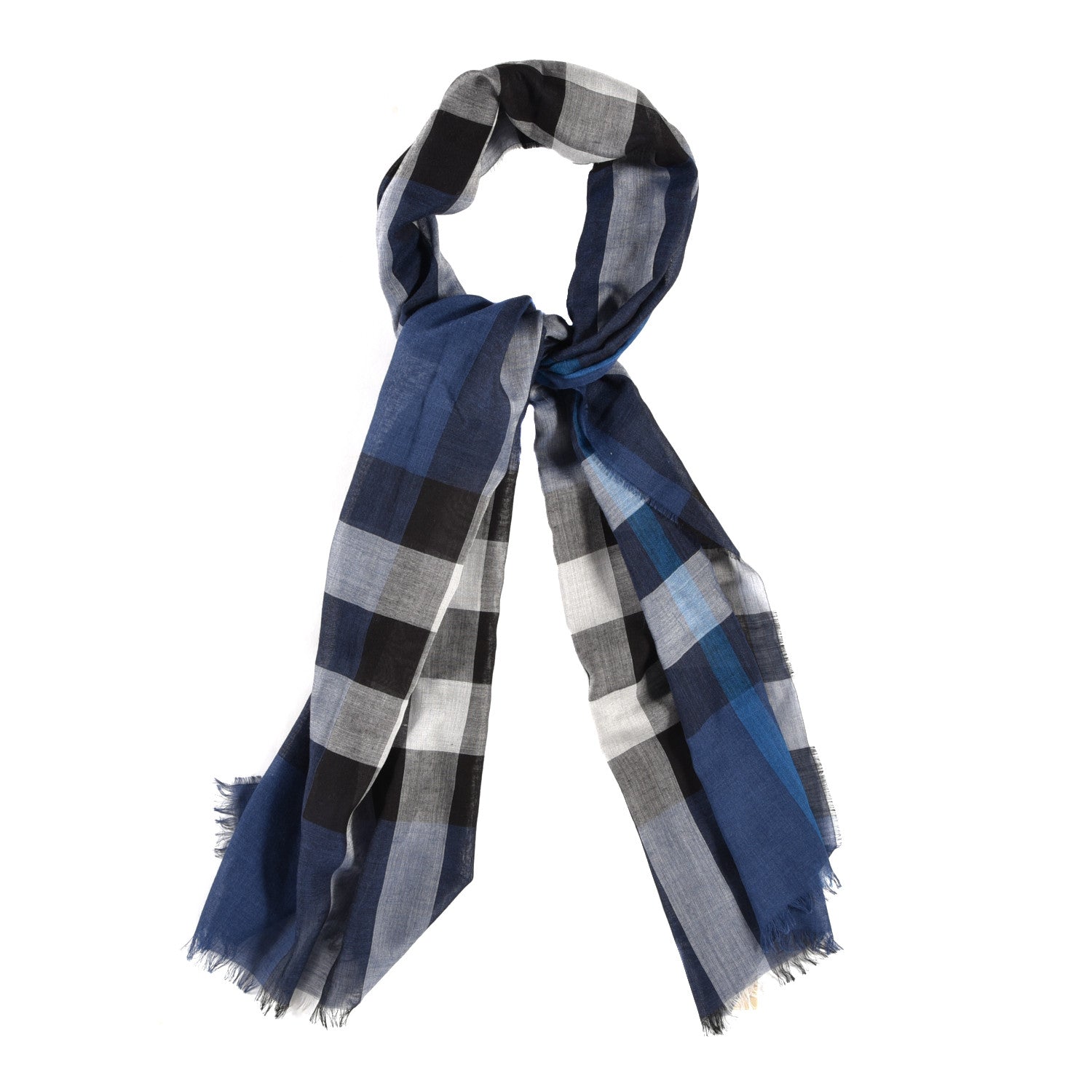Burberry Wool Silk Gauze Ombre Giant Check Scarf Cadet Blue 1 of 4