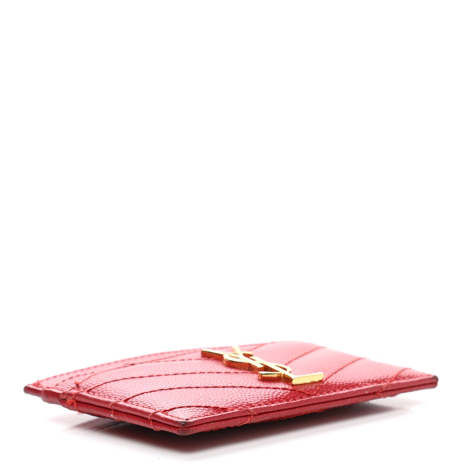 Saint Laurent Grain De Poudre Matelasse Chevron Monogram Credit Card Case New Red 4 of 12