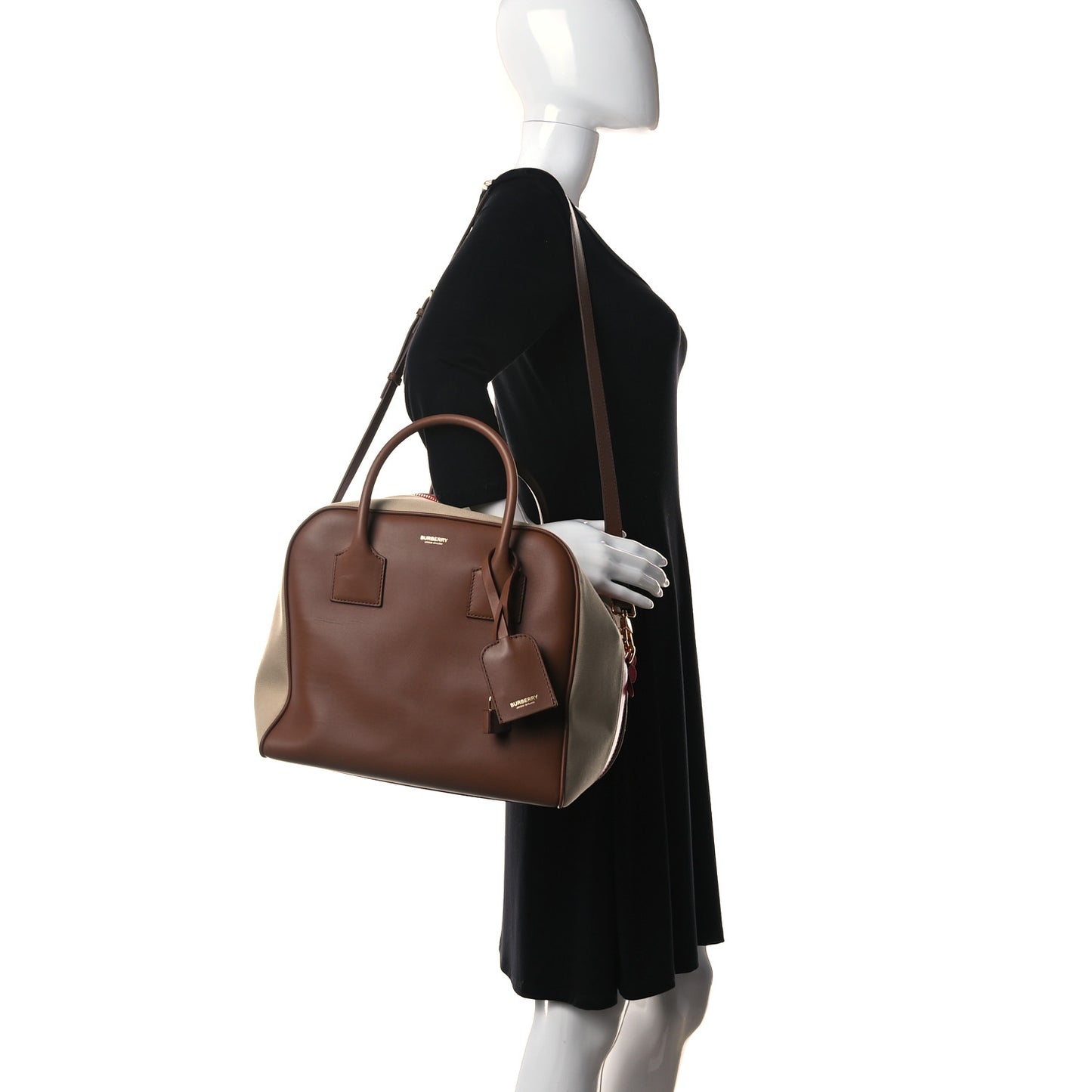 Calfskin Canvas Medium Cube Bowling Bag Malt Brown