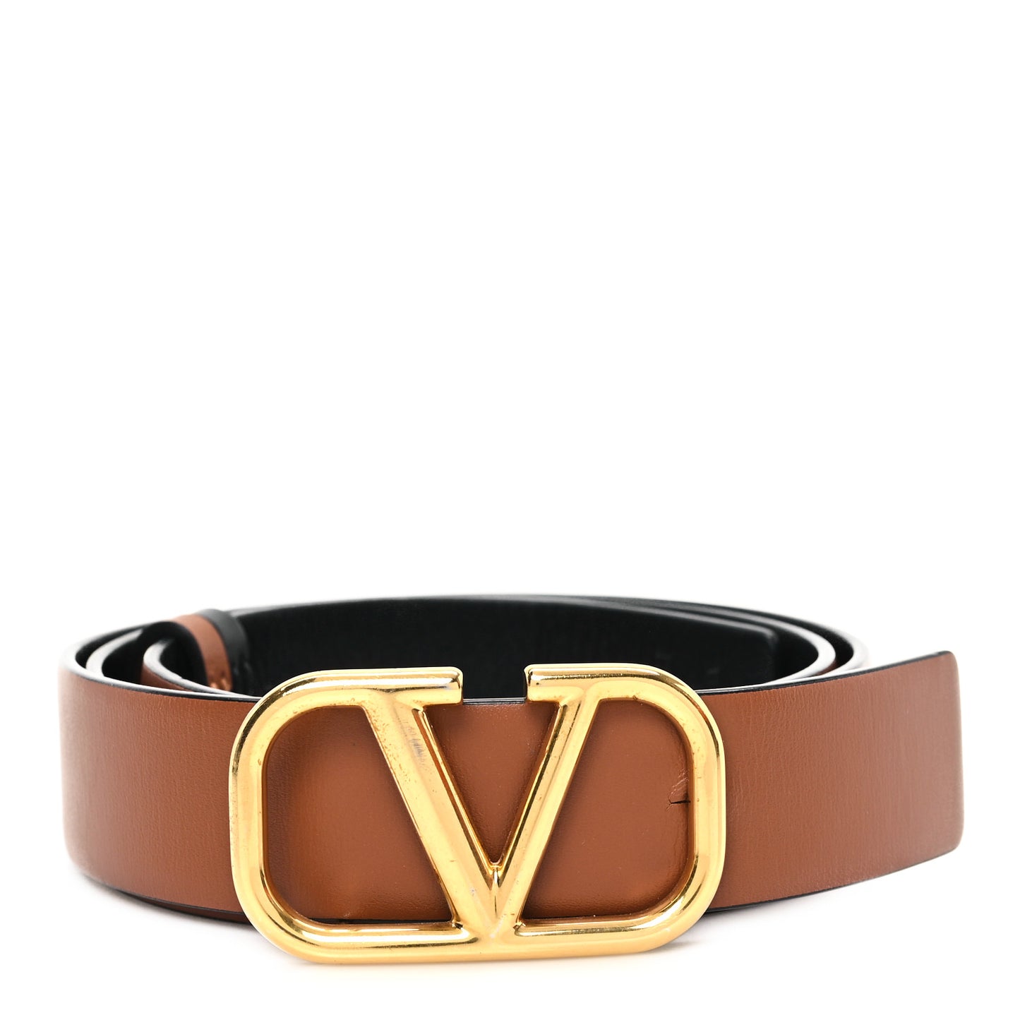 Glossy Calfskin VLogo Reversible 30mm Belt 85 34 Saddle Brown Black
