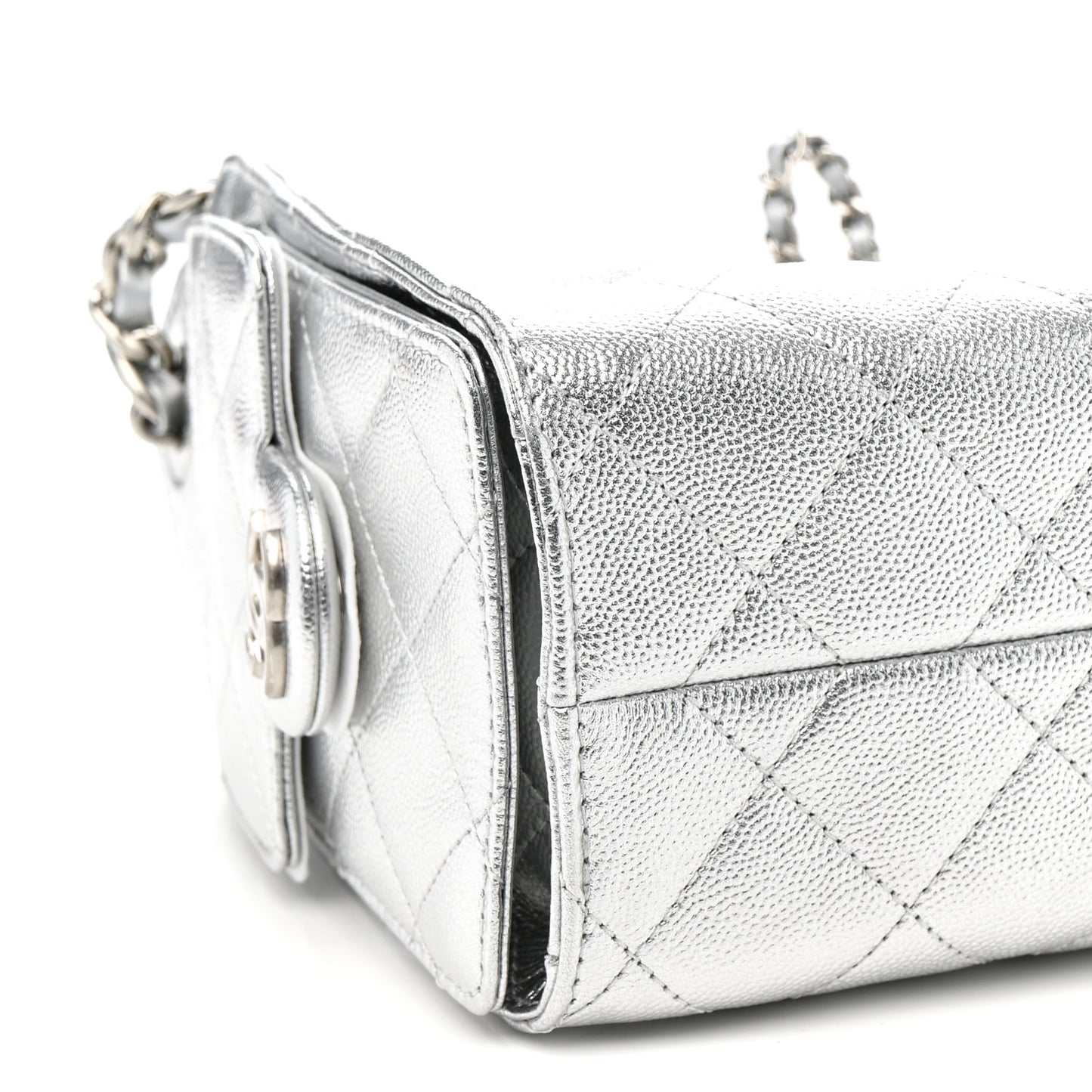 Metallic Caviar Quilted Mini Chanel 25 Handbag Silver
