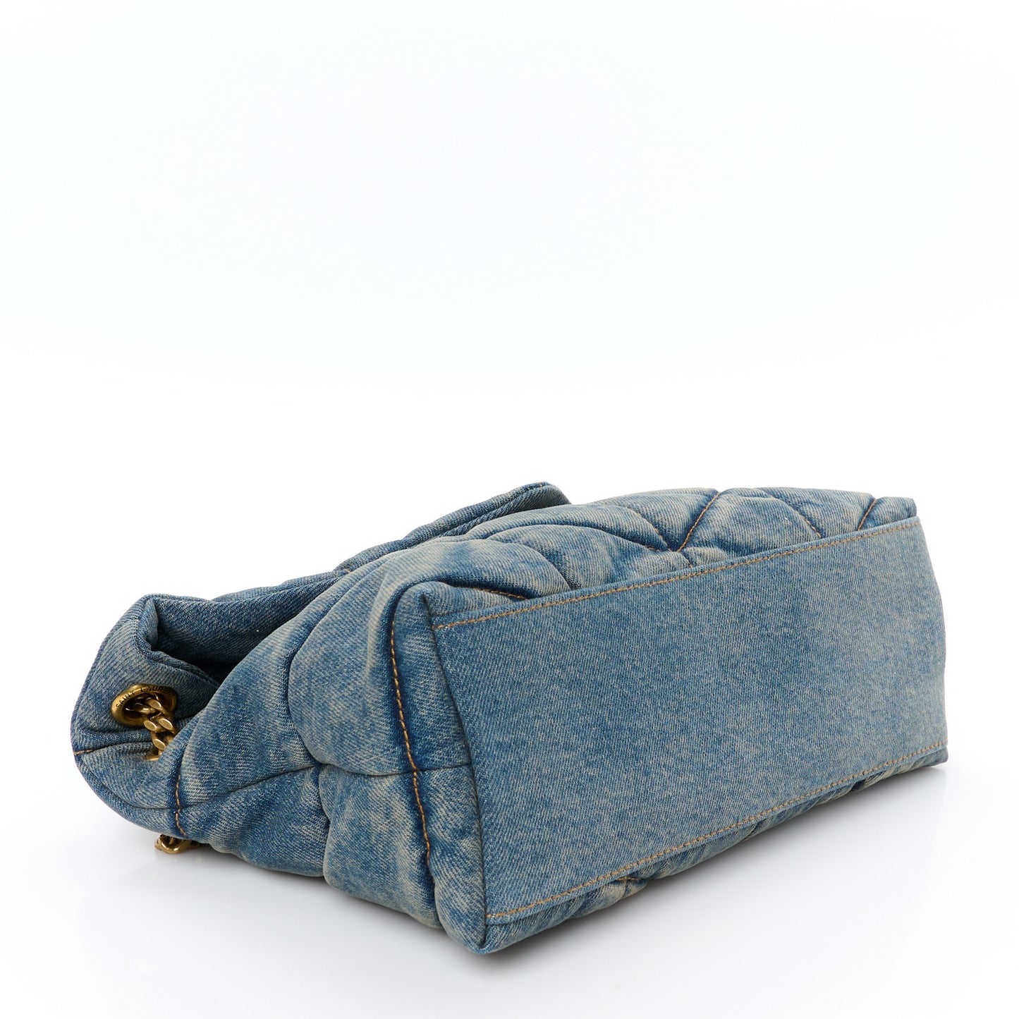 Denim Quilted Small Loulou Puffer Monogram Chain Satchel Blue Cinnamon