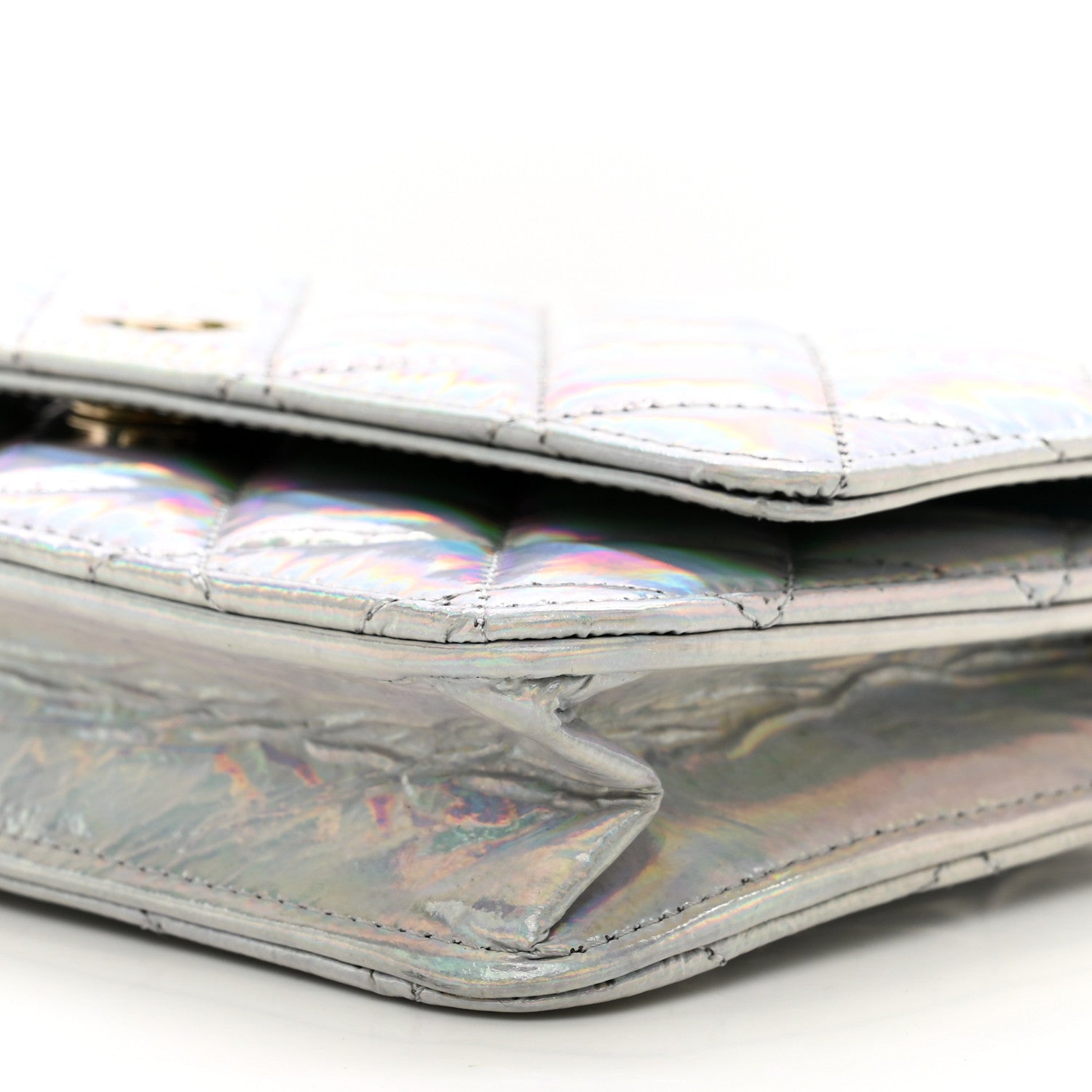 Chanel Iridescent Goatskin Quilted Wallet On Chain WOC Silver 11 of 12