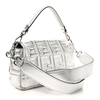 Fendi Vitello Catalan Mirror FF 1974 Embossed Baguette Argento 3 of 11
