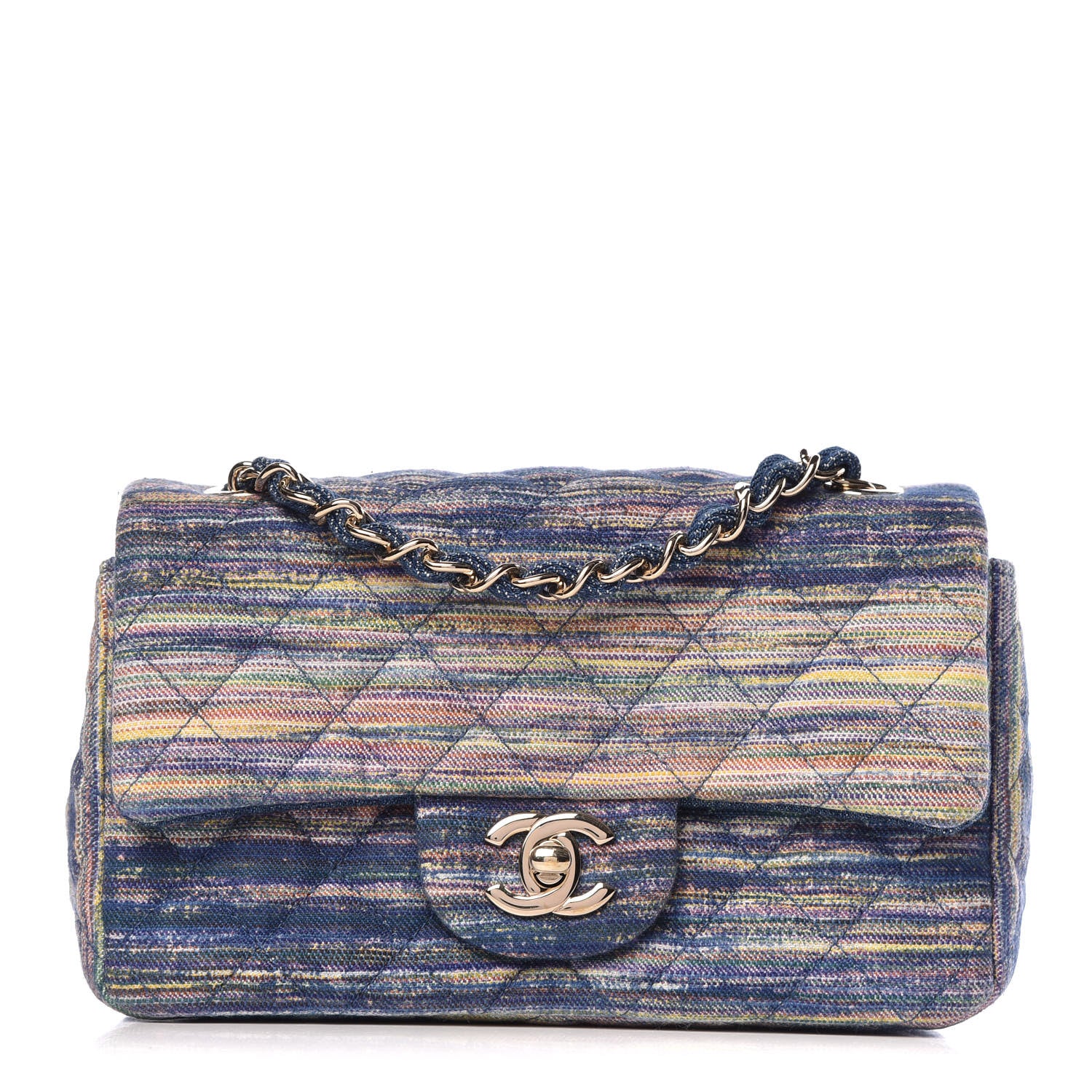 Chanel Denim Mini Rectangular Flap Bag Navy Yellow Purple Green 1 of 10