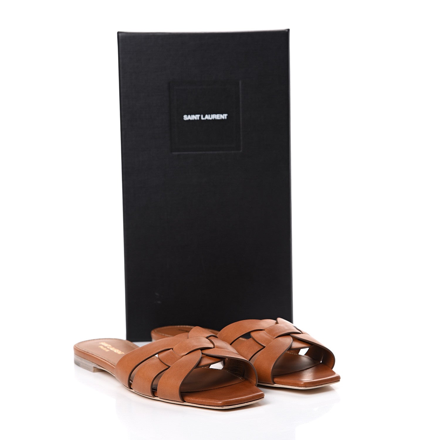 Saint Laurent Calfskin Tribute 05 Slide Sandals 39.5 Amber 11 of 11