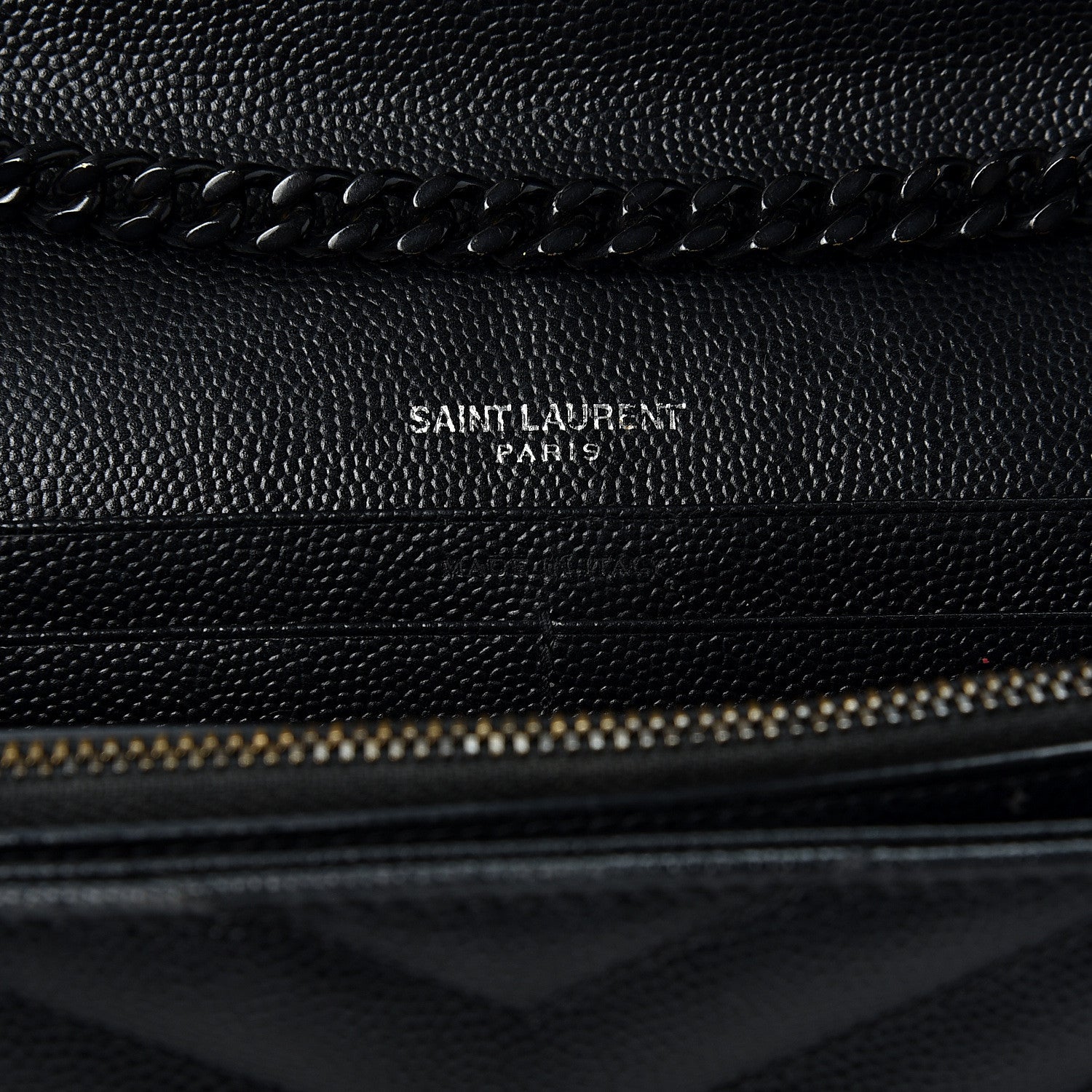 Saint Laurent Grain De Poudre Matelasse Chevron Monogram Chain Wallet Black 5 of 8