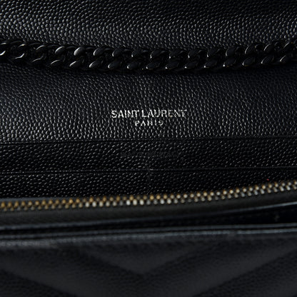 Saint Laurent Grain De Poudre Matelasse Chevron Monogram Chain Wallet Black 5 of 8