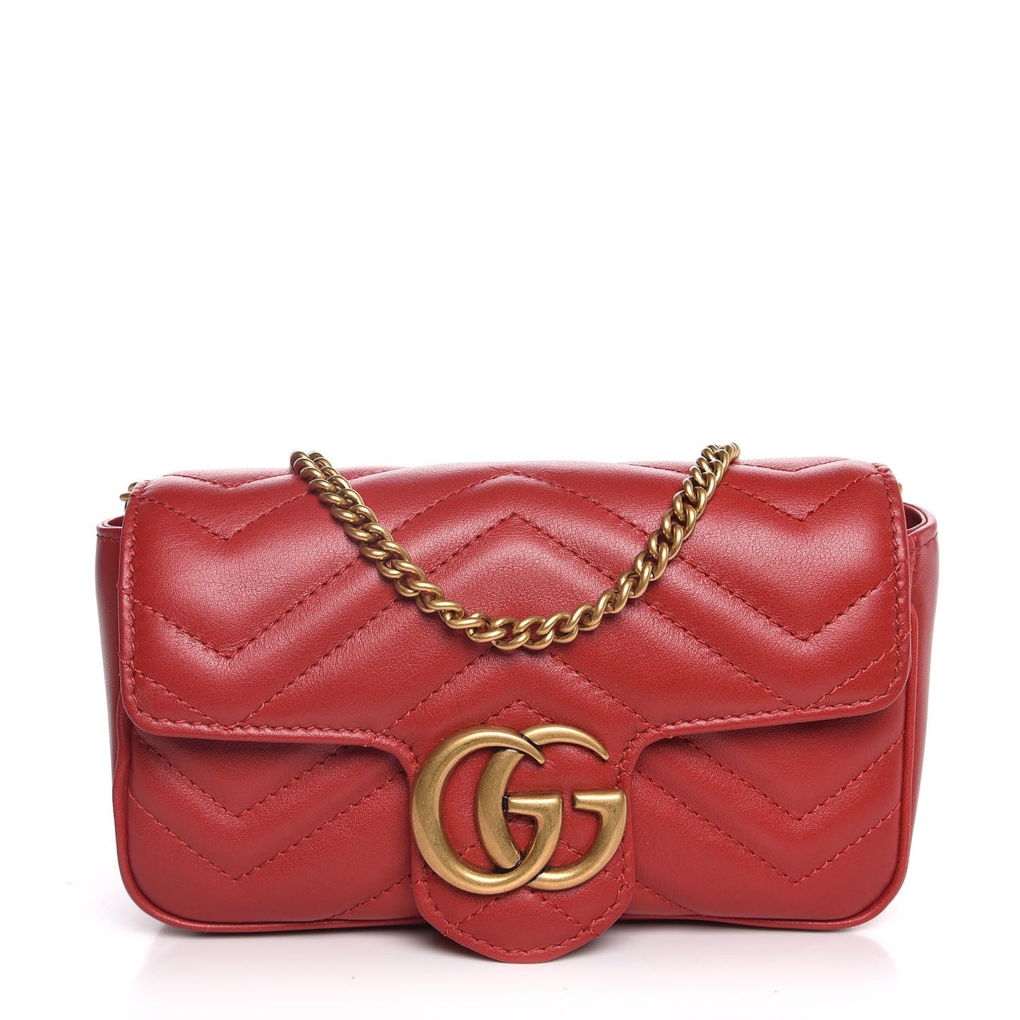 Calfskin Matelasse Super Mini GG Marmont Shoulder Bag Hibiscus Red