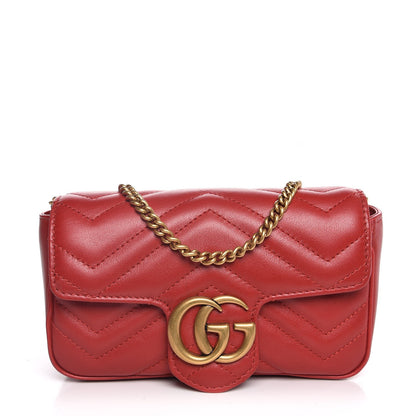 Gucci Calfskin Matelasse Super Mini GG Marmont Shoulder Bag Hibiscus Red 1 of 7