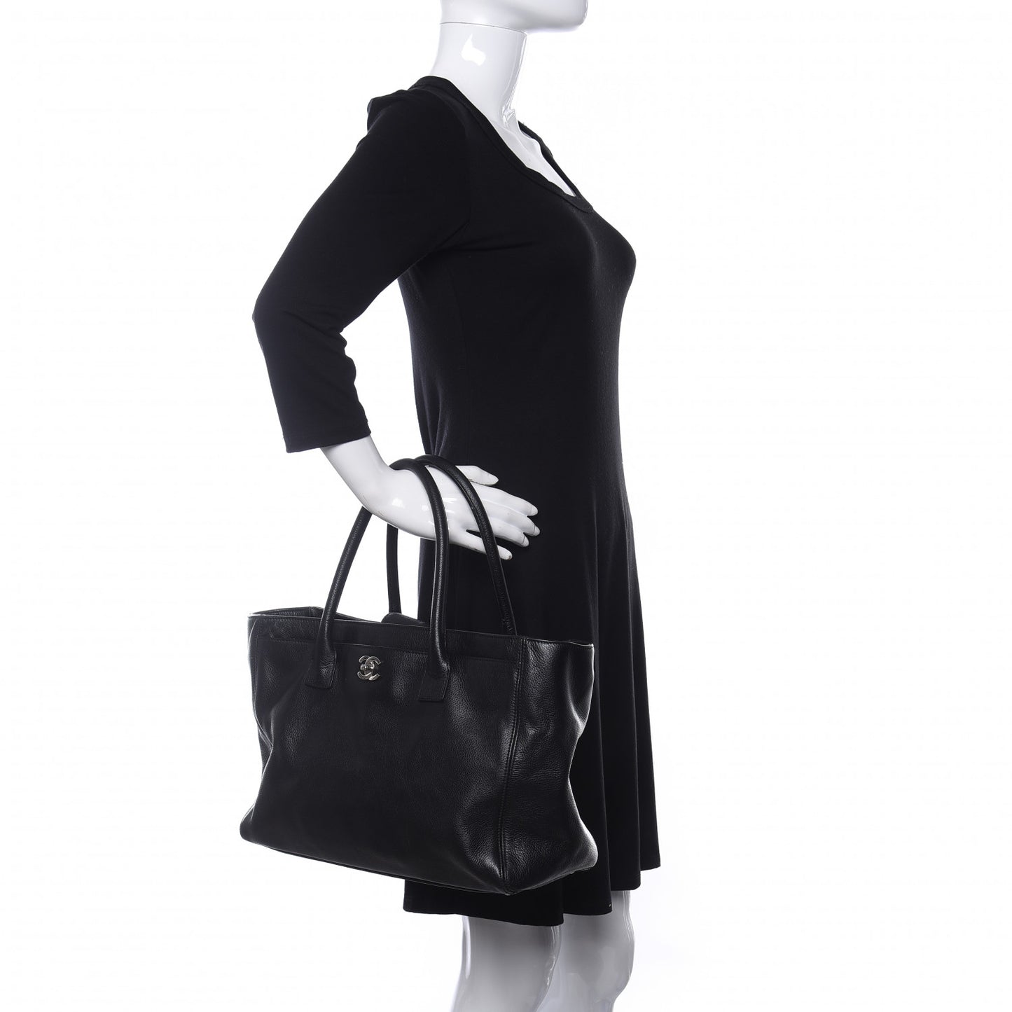 Calfskin Cerf Executive Shopper Tote Black