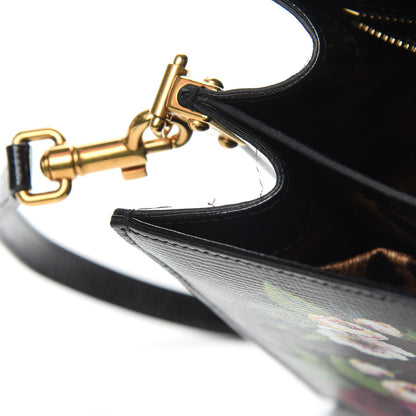 Dolce & Gabbana Grained Calfskin Floral Printed Medium Welcome Satchel Black White 12 of 12