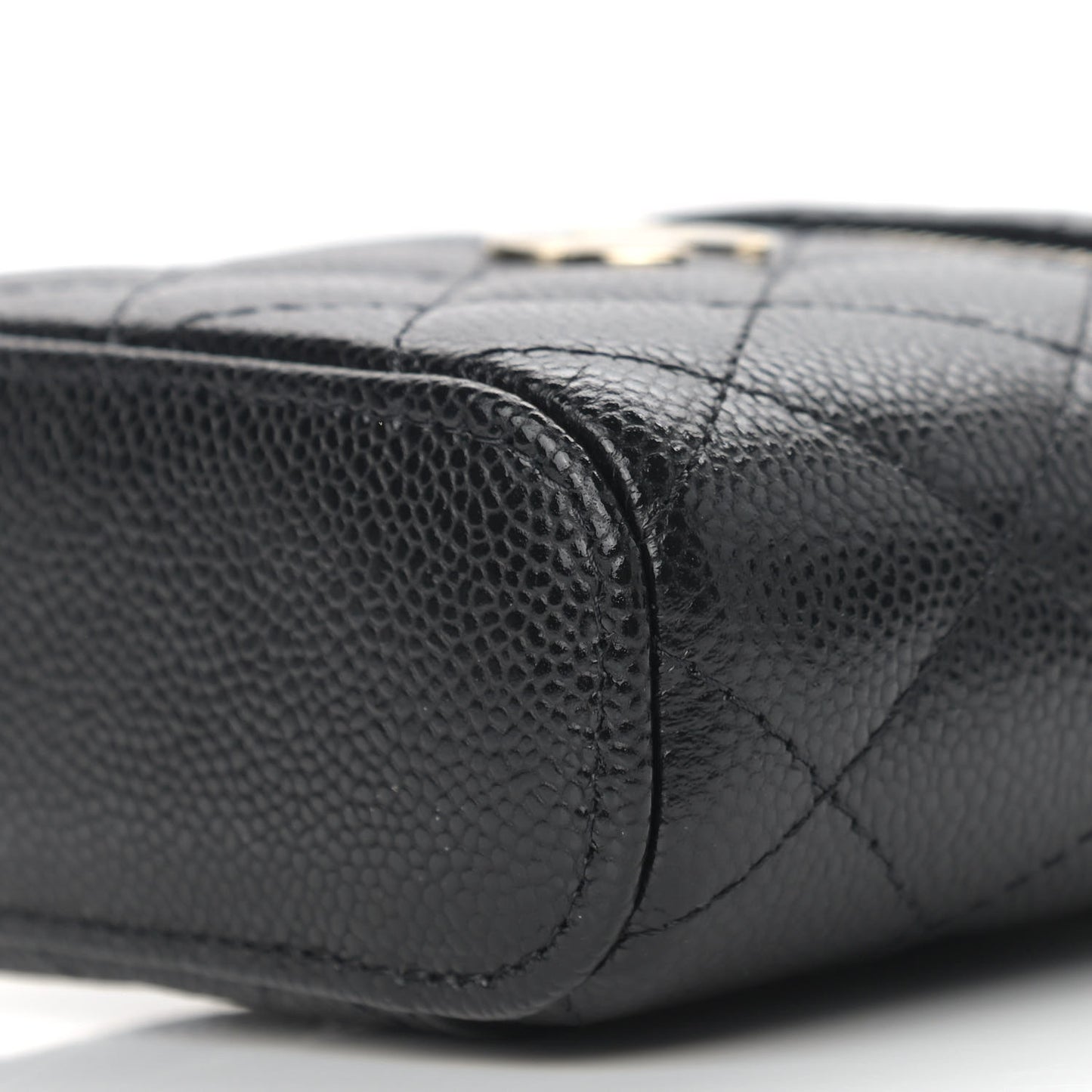 Caviar Quilted Small Handle With Care Vanity Case With Chain Black