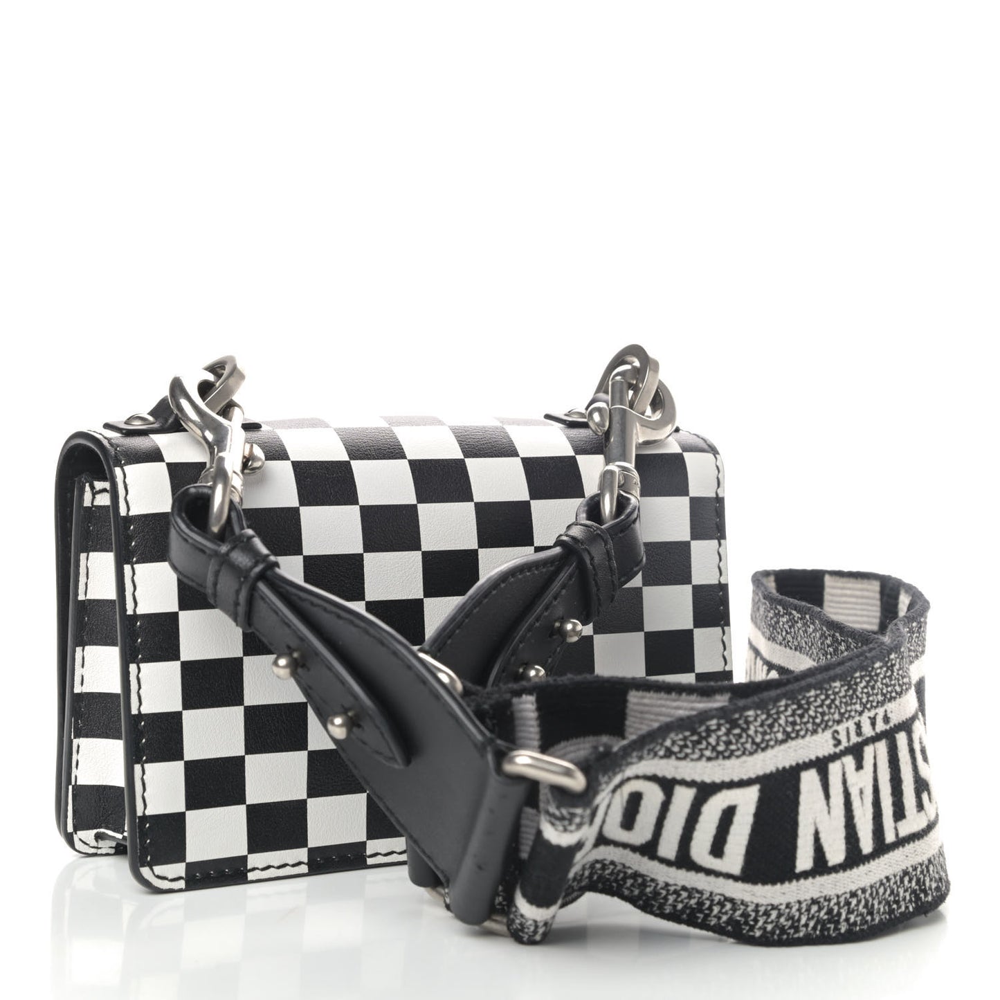 Calfskin Checkered Mini J'Adior Flap Bag Black White