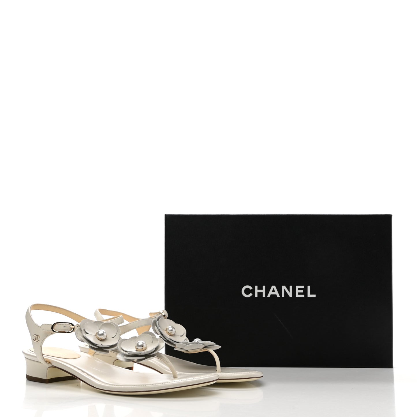 Calfskin Camellia Thong Sandals 40 White