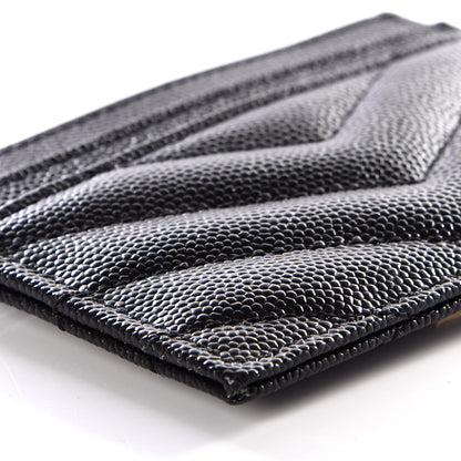 Saint Laurent Grain De Poudre Matelasse Chevron Monogram Credit Card Case Black 5 of 9