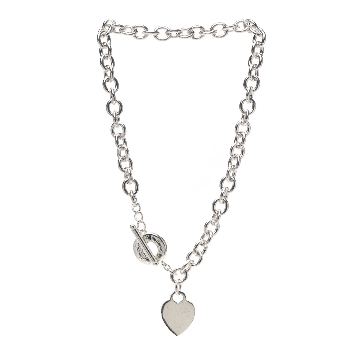 Sterling Silver Heart Tag Toggle Necklace