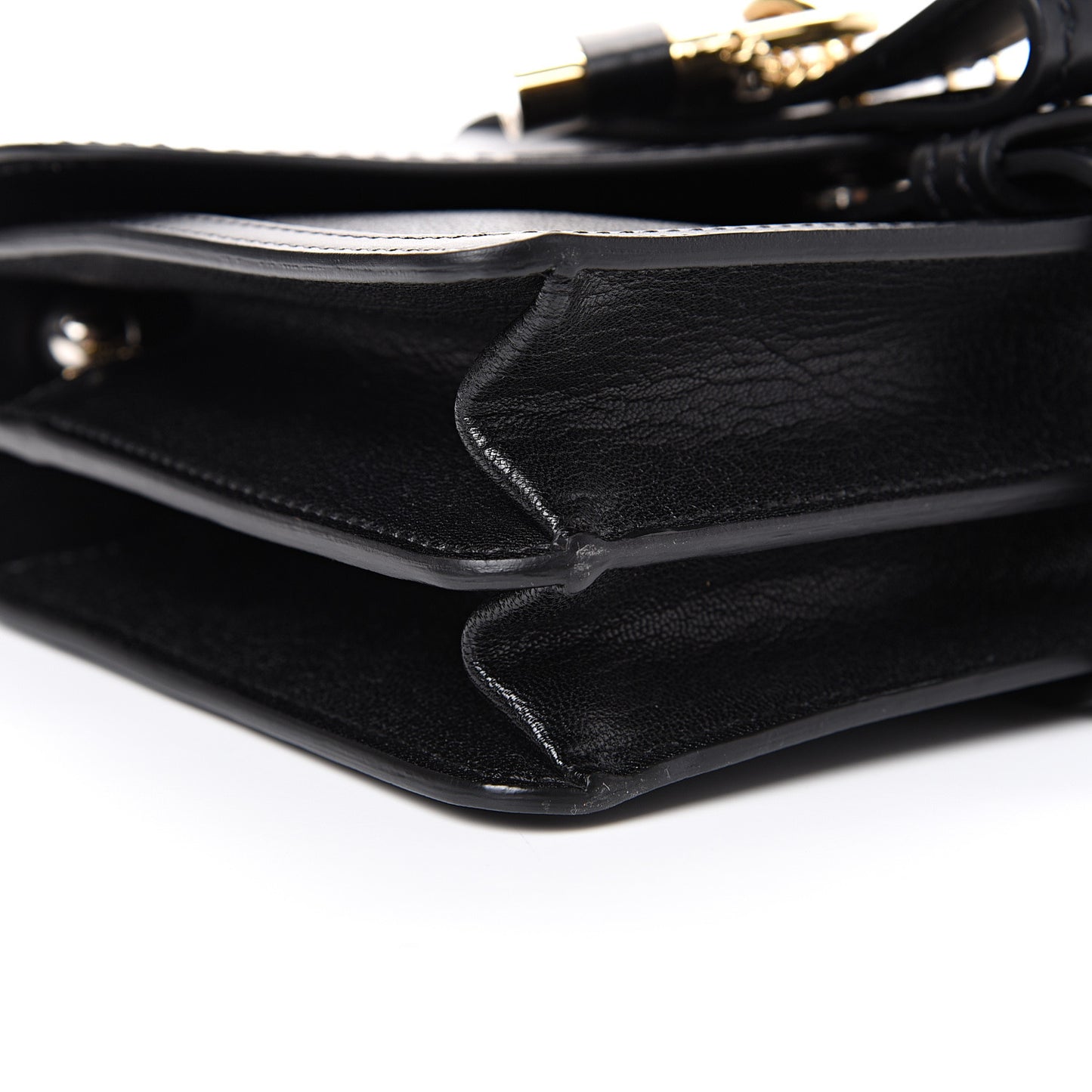 Shiny Goatskin Calfskin Aby Chain Shoulder Bag Black