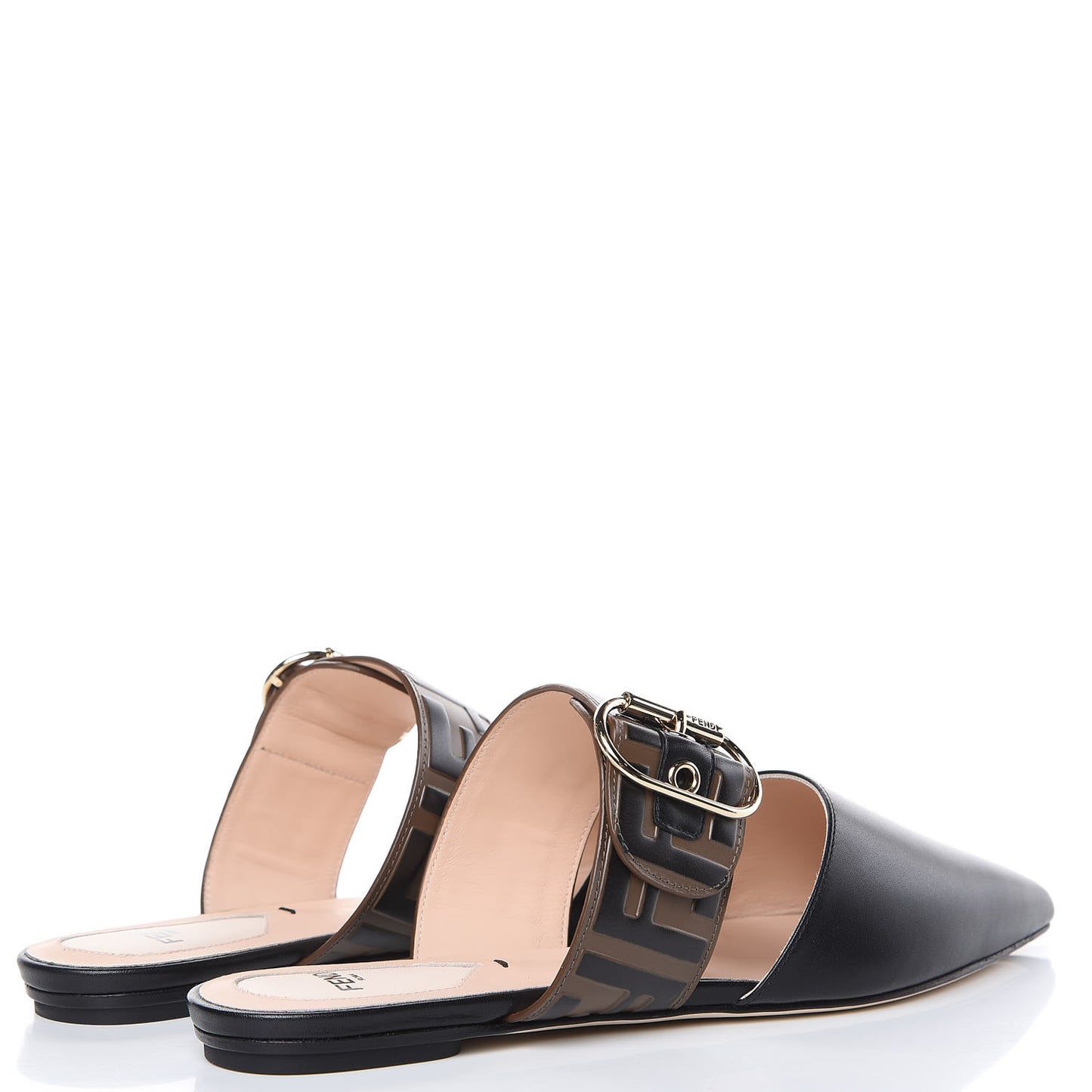 Vitello FF Embossed Buckle Flat Mules 37 Maya Black