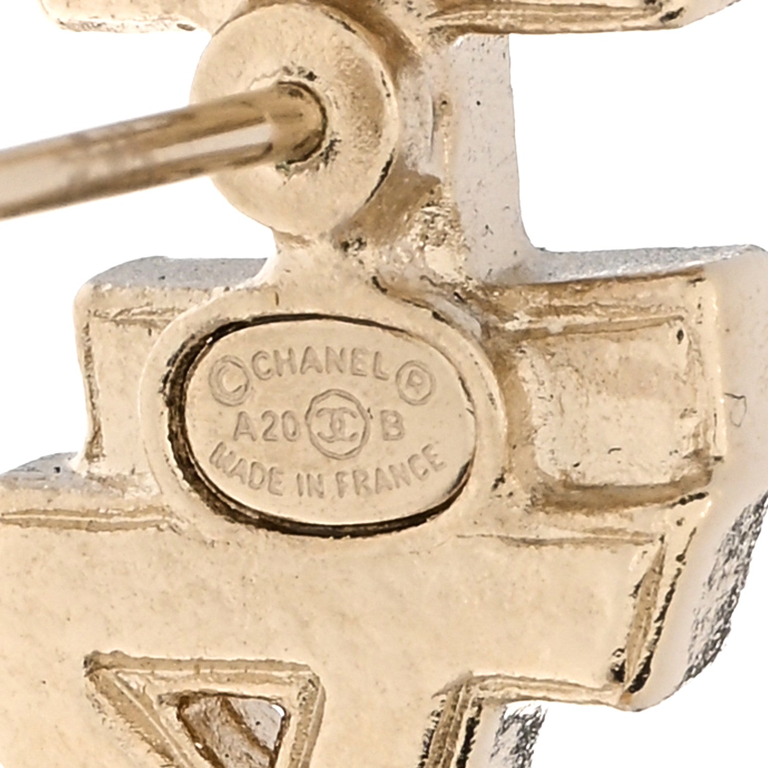 Chanel Crystal Cha-Nel Logo Earrings Gold 4 of 4
