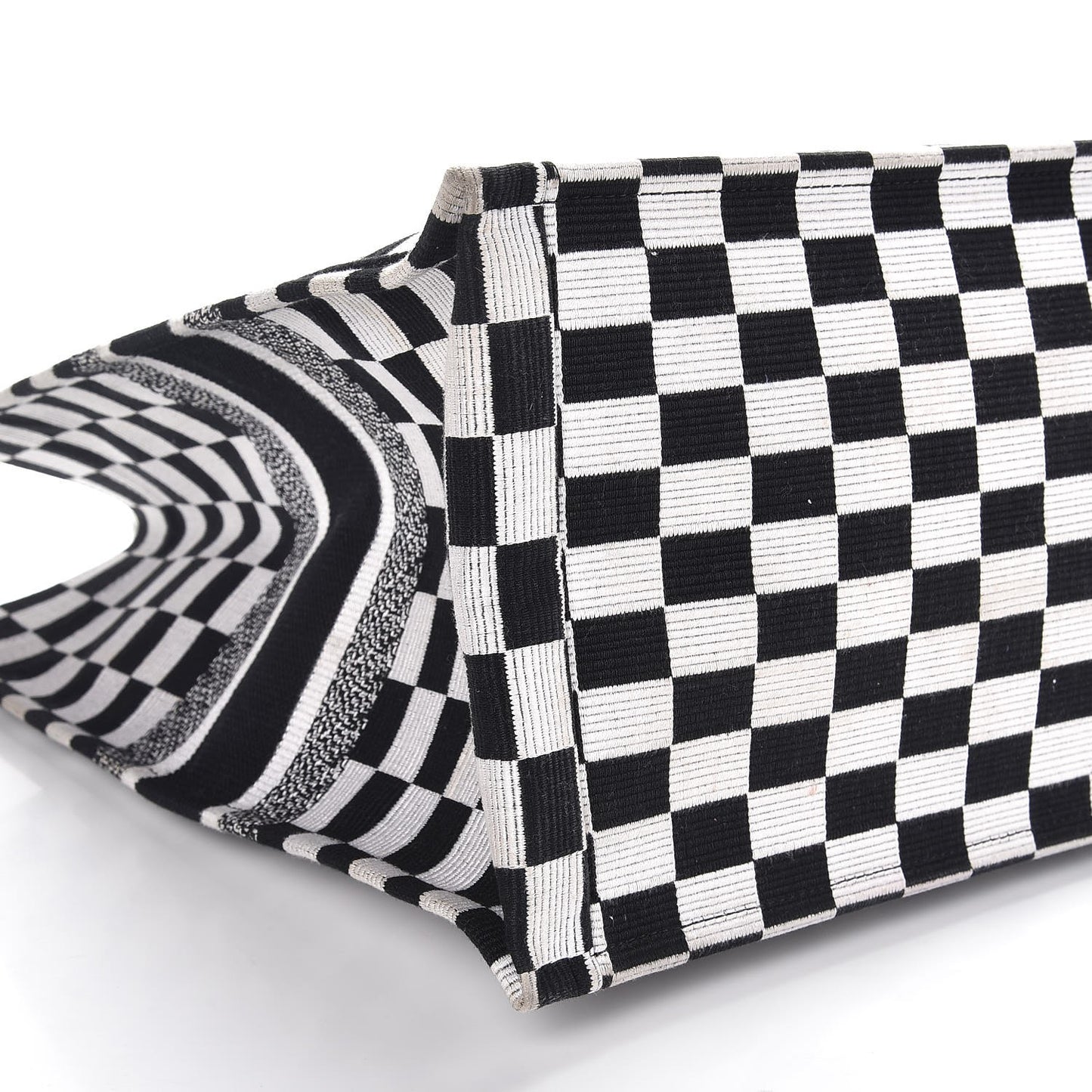 Canvas Embroidered Checkered Book Tote Black White
