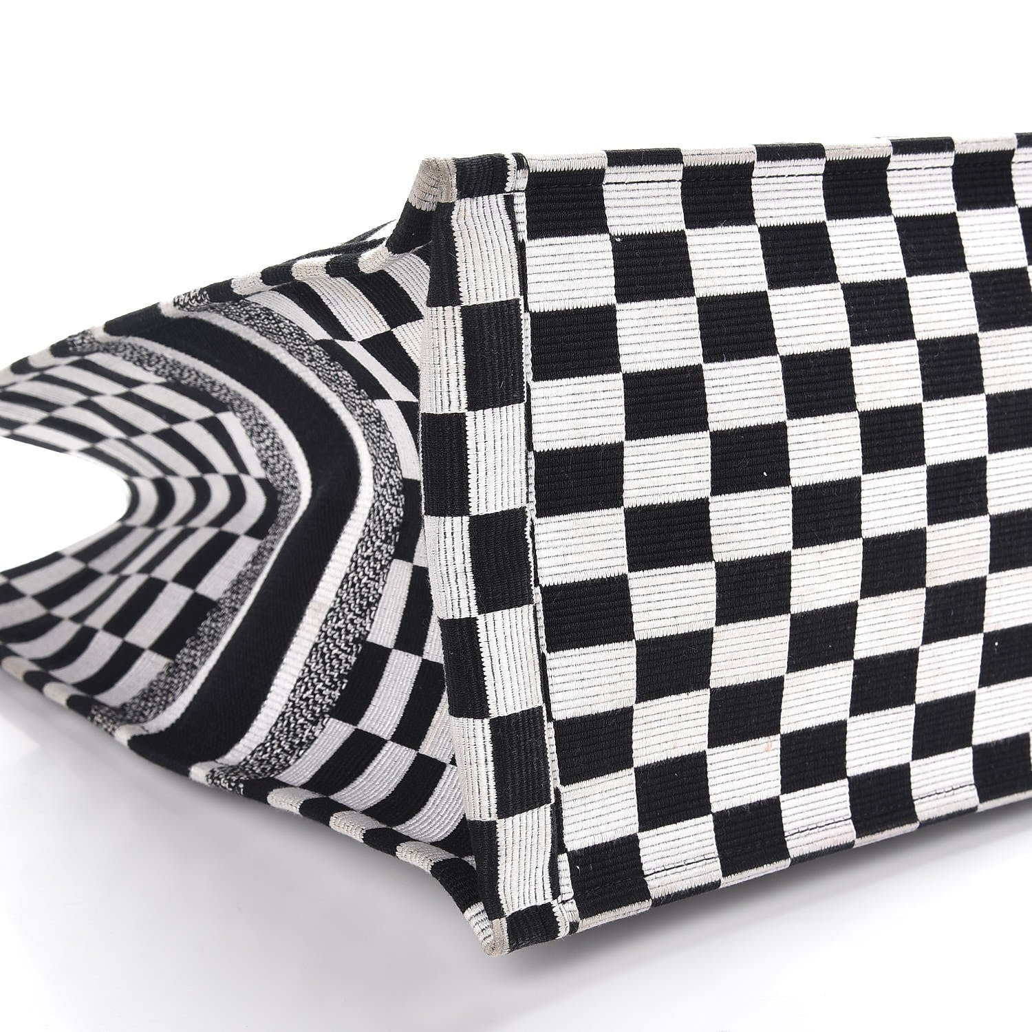 Christian Dior Canvas Embroidered Checkered Book Tote Black White 11 of 12