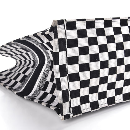 Christian Dior Canvas Embroidered Checkered Book Tote Black White 11 of 12