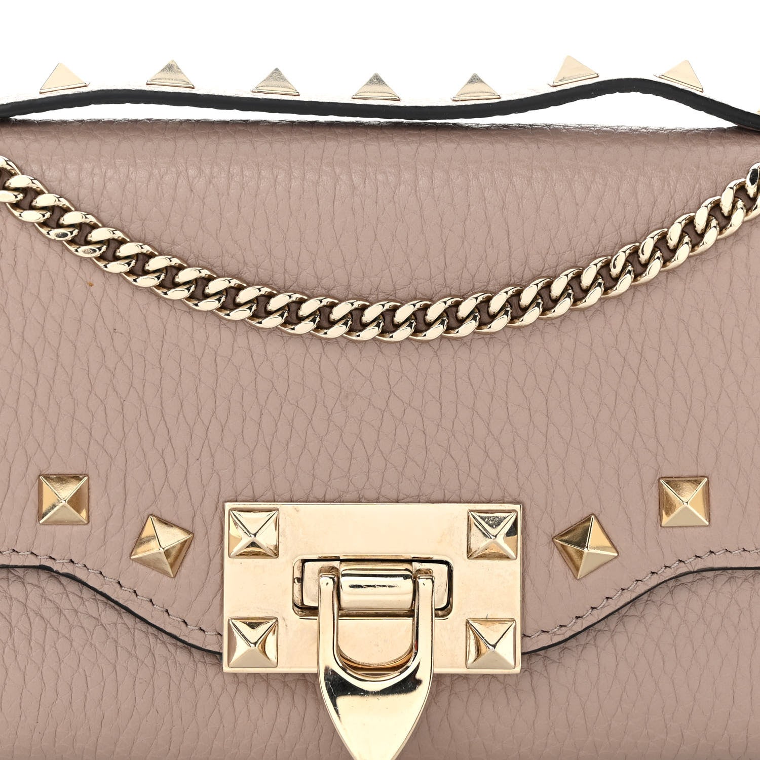 Valentino Garavani Pebbled Calfskin Rockstud Flip Lock Wallet On Chain Poudre 8 of 10