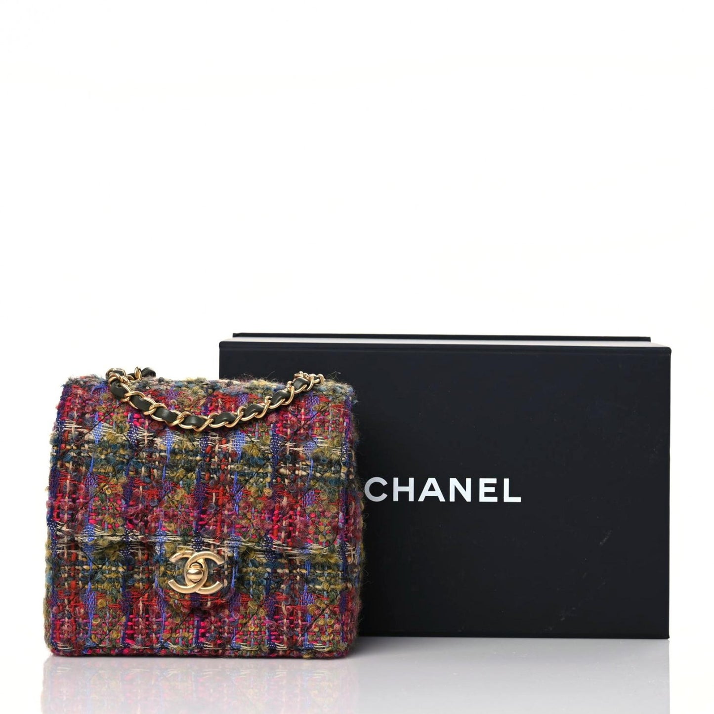 Tweed Quilted Mini Square Flap Multicolor