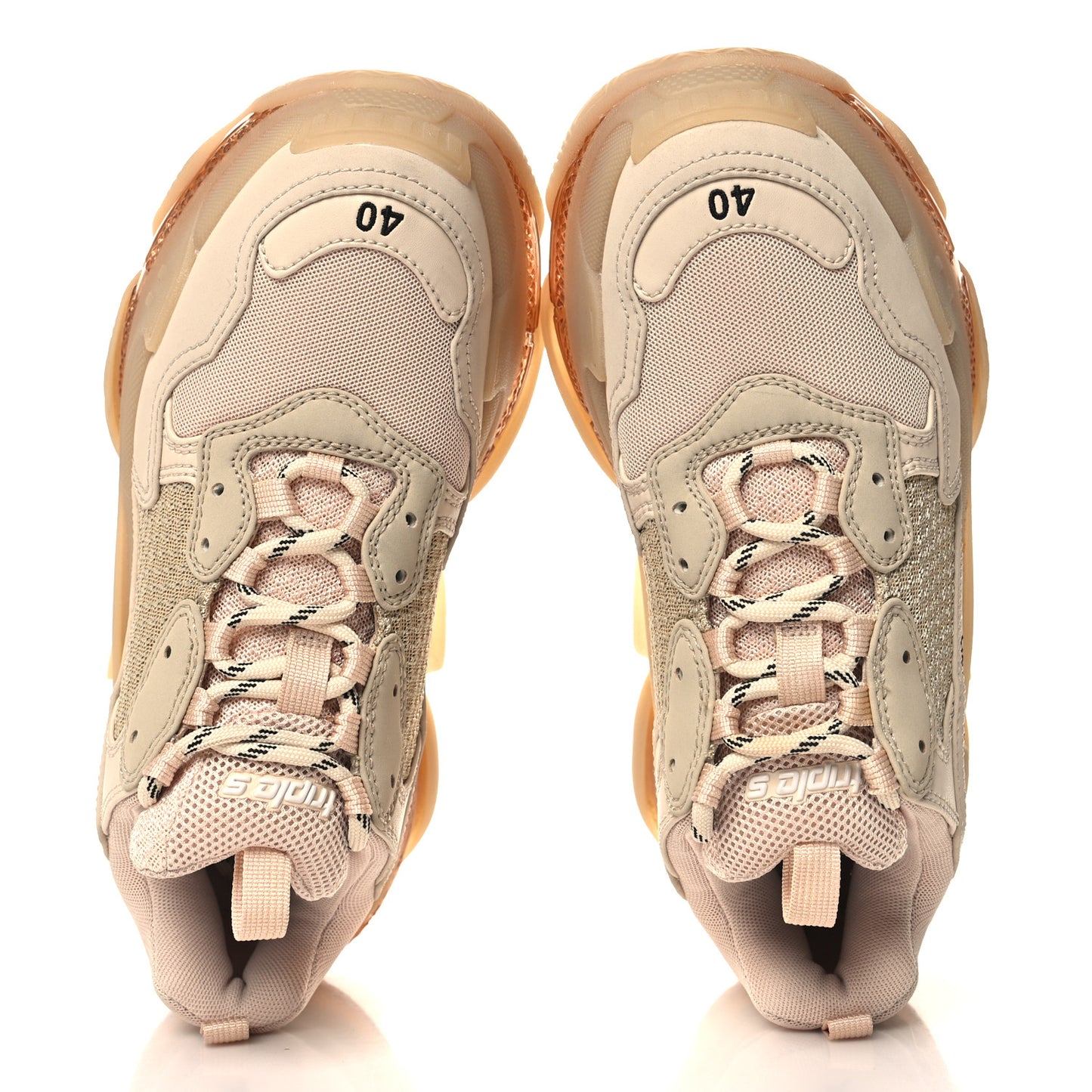 Fabric Mesh Clear Sole Womens Triple S Sneakers 40 Beige