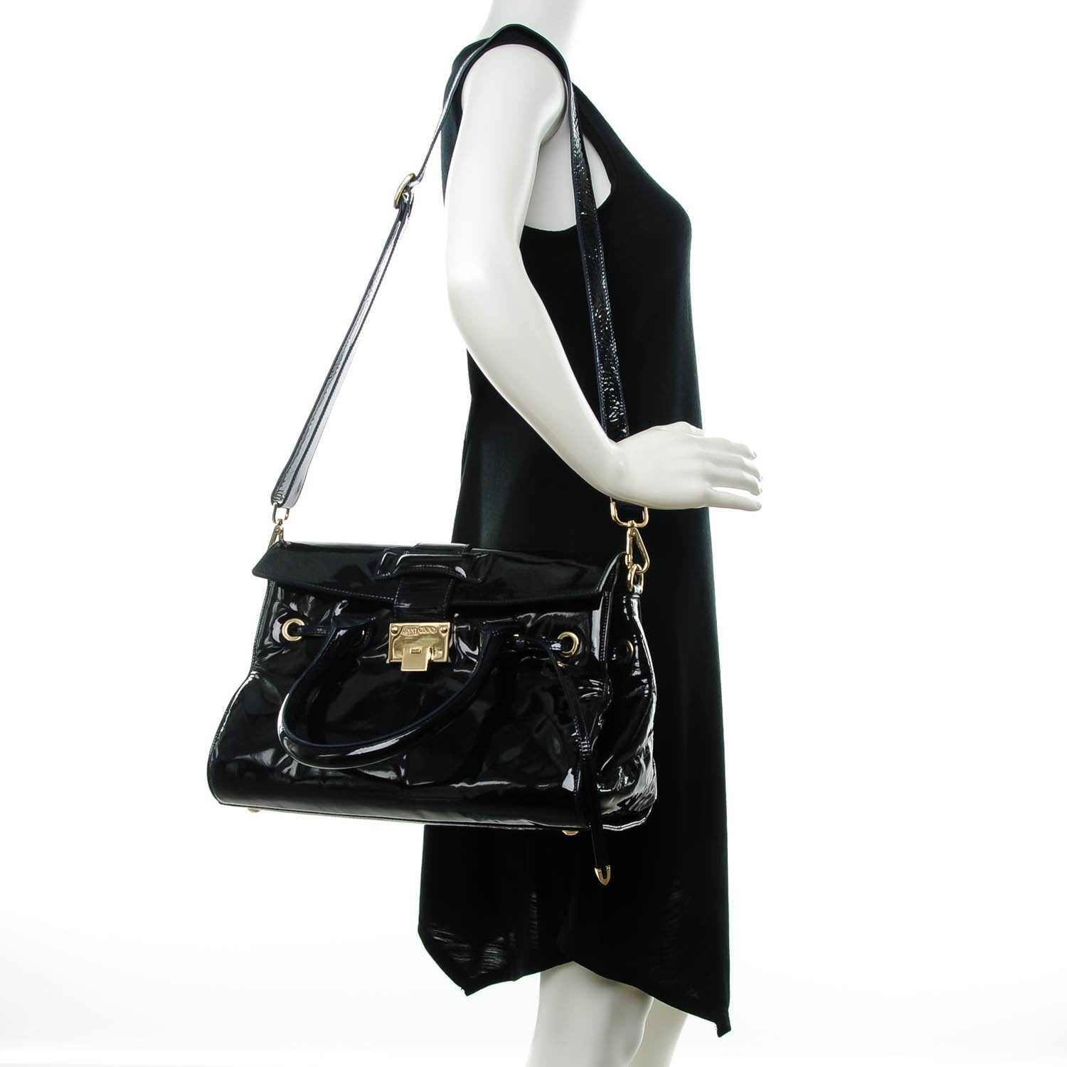 Jimmy Choo Patent Large Rosalie Satchel Navy 2 of 7