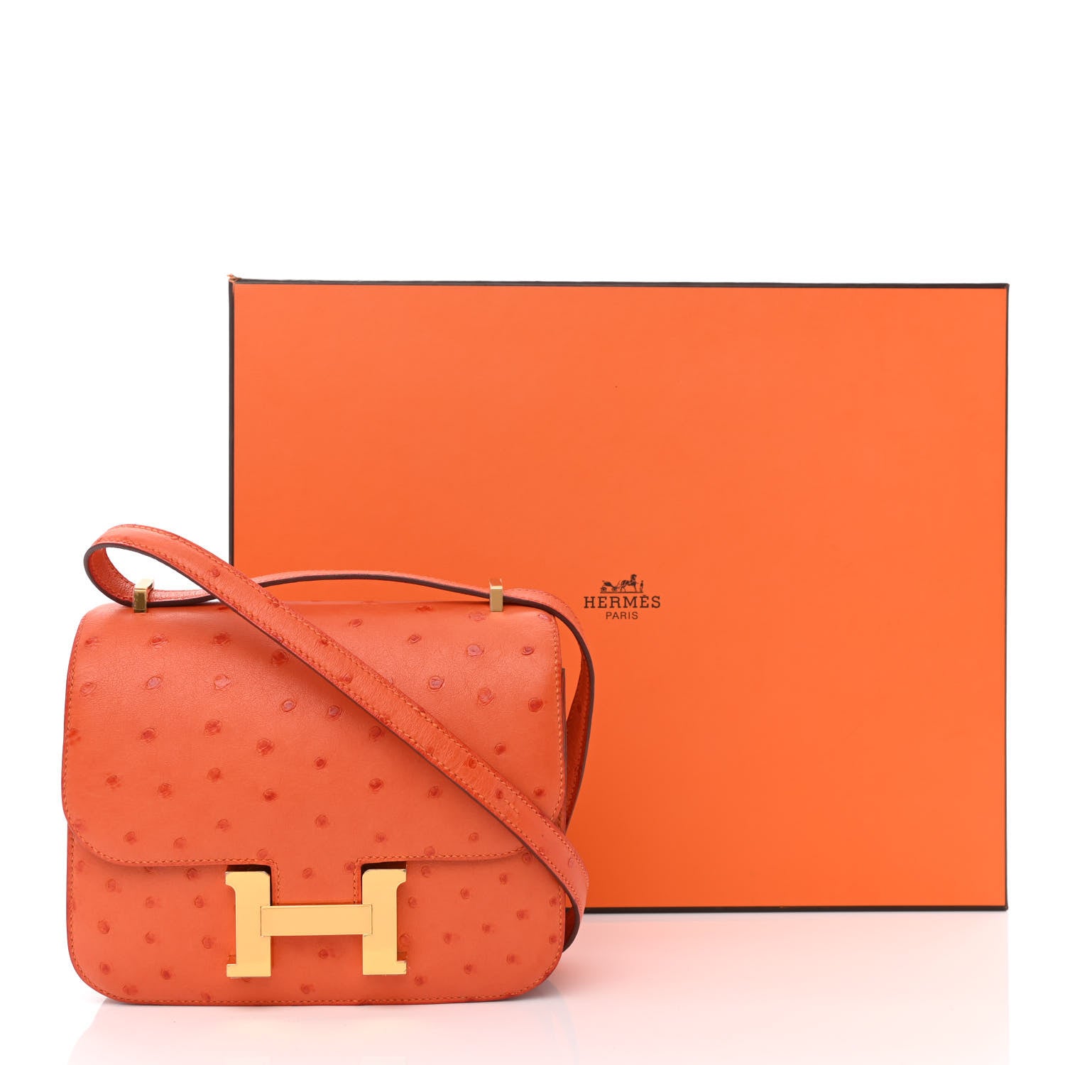 Hermes Ostrich Constance 18 Tangerine 11 of 11